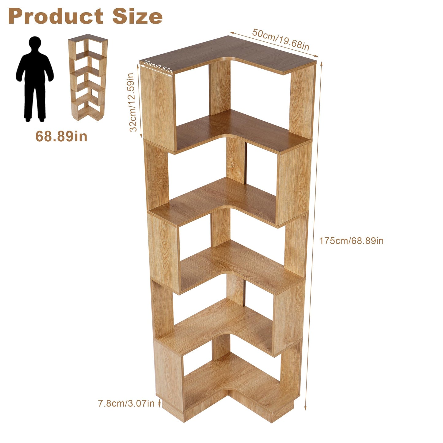 uyoyous 5 Tiers Book Shelf Corner Bookcase Unit Freestanding Book Organizer Stand Book Storage Cabinet Bookshelf Display Book Rack Credenza for