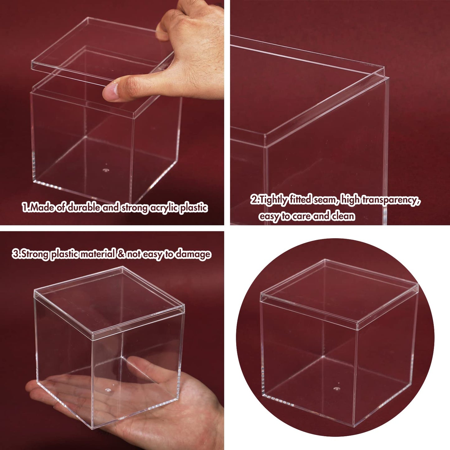 Kamehame Clear Acrylic Display Box with Lid Small Boxes 4 Pcs 10x10x10cm