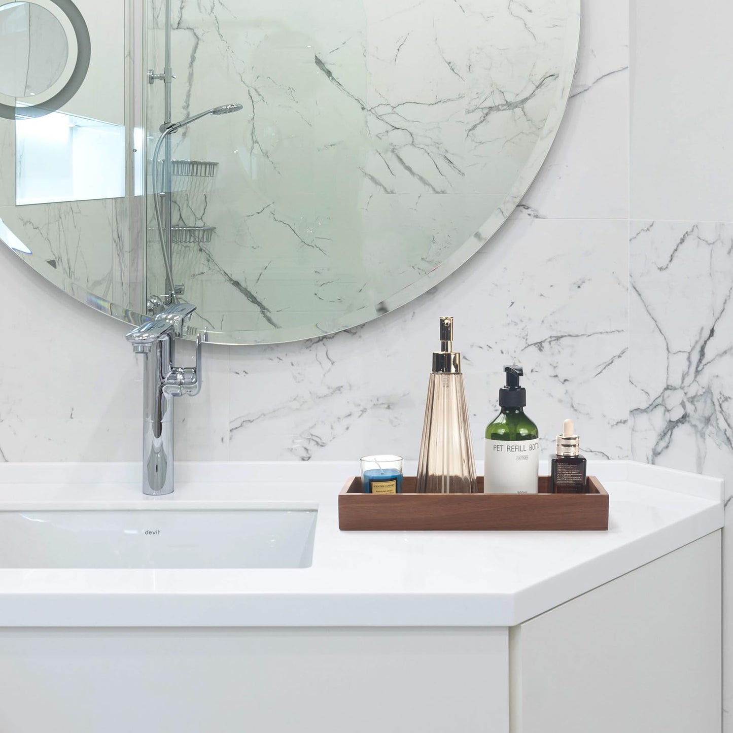 Bathroom Vanity Tray, Bathroom Tray for Counter, Acacia Wood Toilet Tank Tray for Organizing and Home Decor (30 x 11.5 x 4 cm)