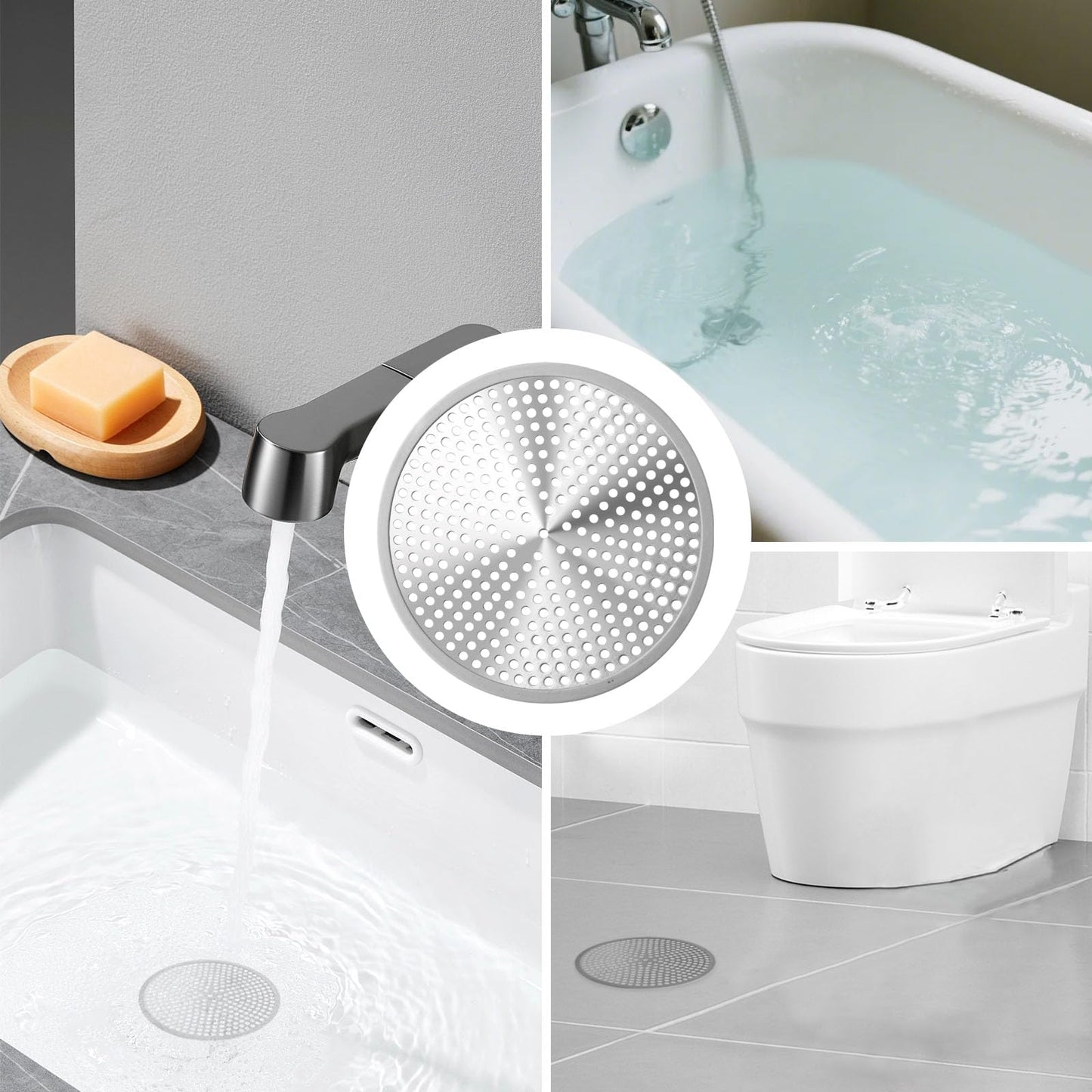 Shower Drain Hair Catcher 2Pcs 12cm Bathroom Sink Strainer Reusable Robust Stainless Steel Mesh with Silicone Plughole Protector Super Seal Filter