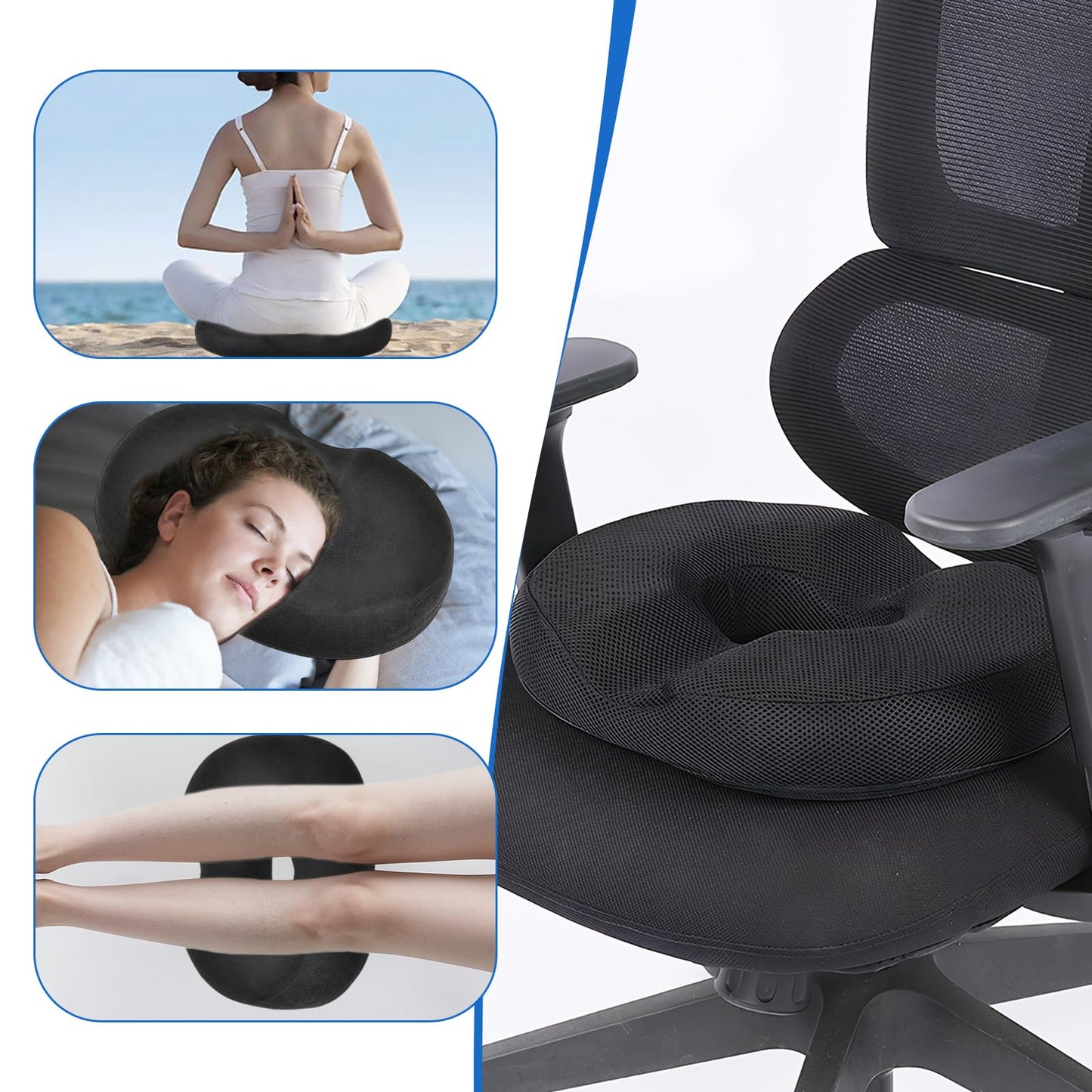 KIKAWORD Donut Cushion, Hemorrhoid Cushion, Ring Cushions for Pressure Relief for Relief of Hemorrhoids Sciatica and Coccyx Pain for Office Car and