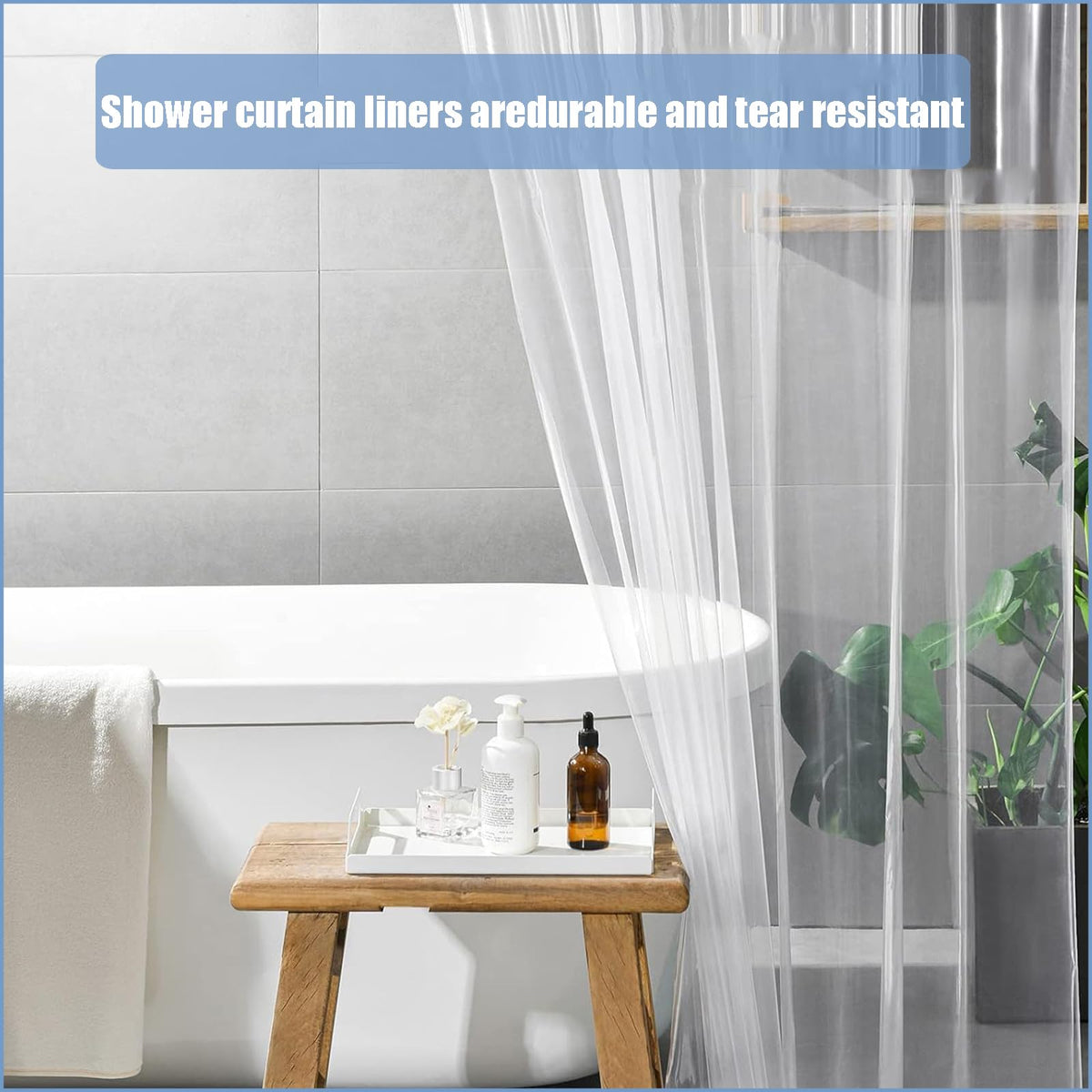 COSORO PEVA Shower Curtain 180x180cm,Heavy Duty Plastic Beige Weighted Shower Curtains Mould Proof Resistant Waterproof Bath Curtains with 12 Hooks