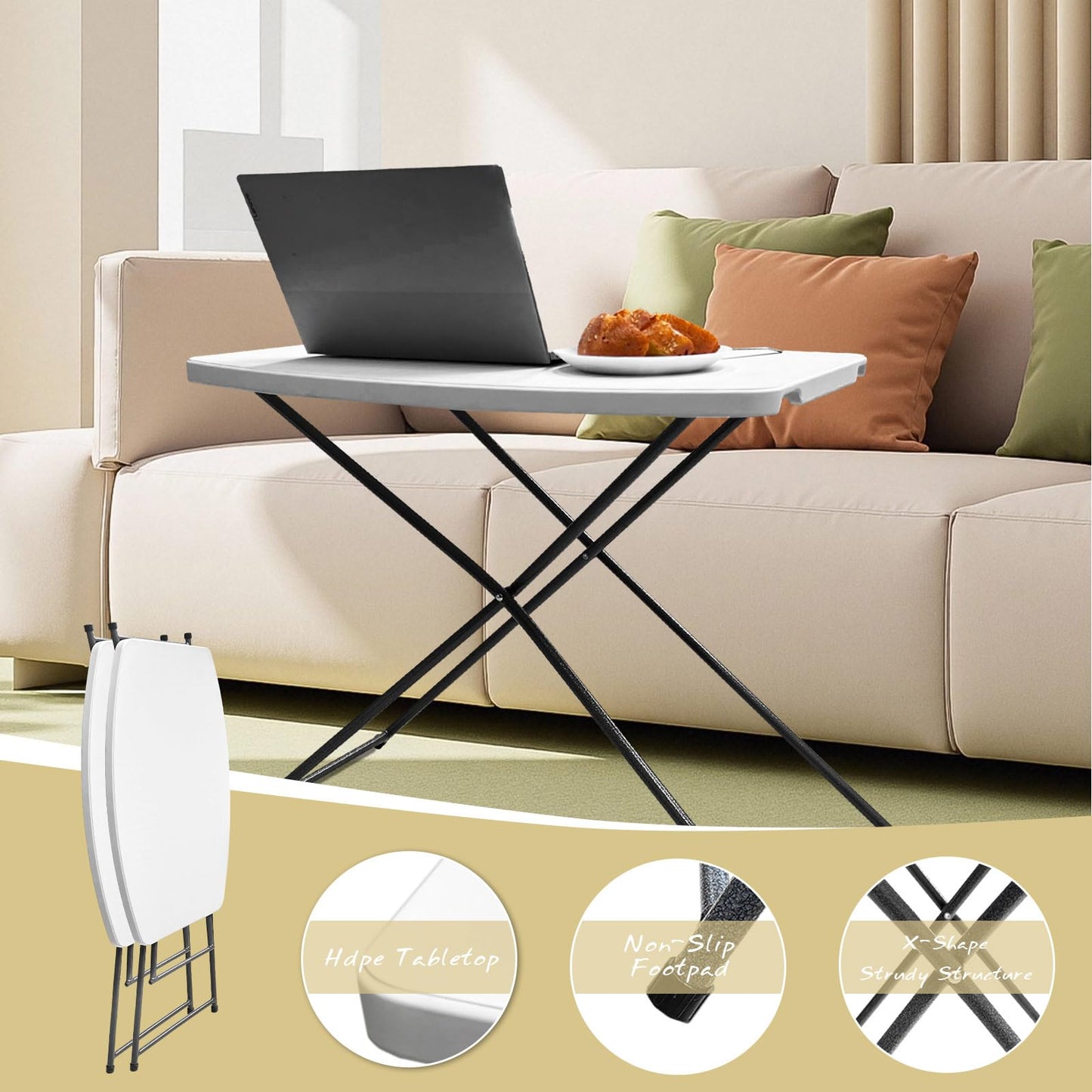 HQTrailTrekker Set of 2 TV Tray Tables Folding Portable Adjustable Plastic Folding Table TV Dinner Tray Foldable for Living Room Dining Room Offers