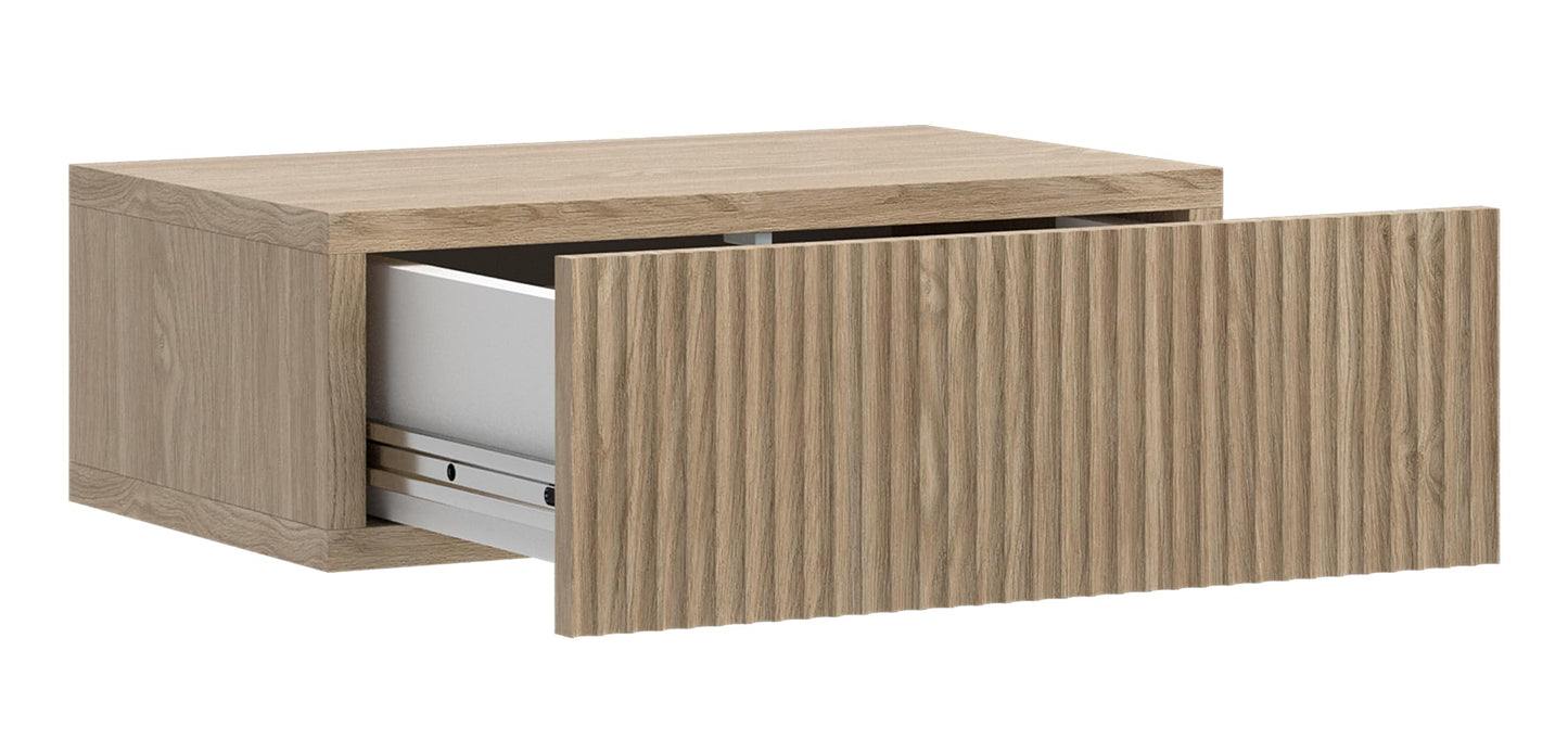SELSEY Nolie Wall-Mounted Nightstand, Japandi Style Oak Bedside Table, 50 x 35.6 x 17 cm, Matte Finish with ABS Edging, MDF Fronts
