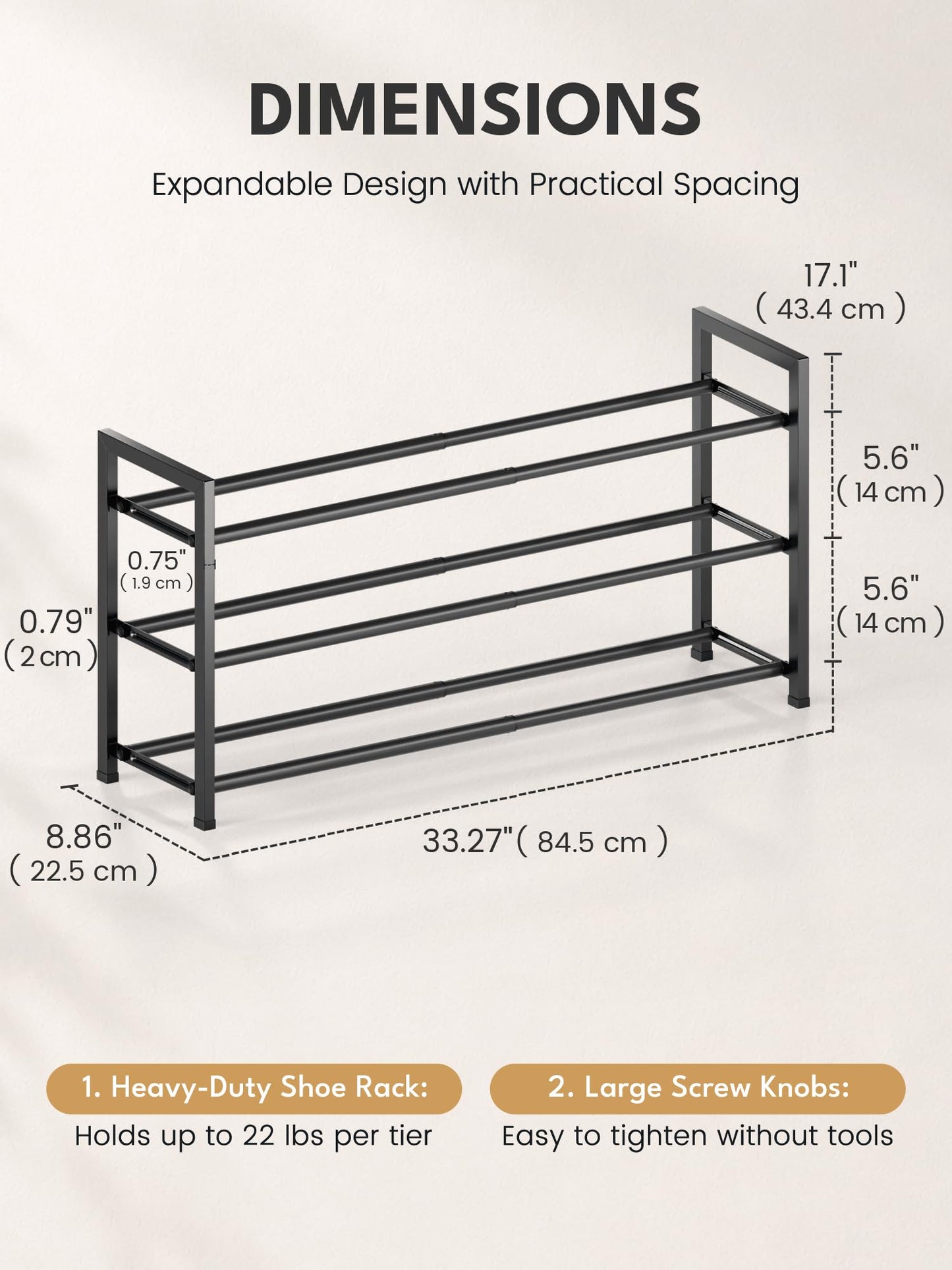 Bumusty 3 Tier Expandable Shoe Rack, Black