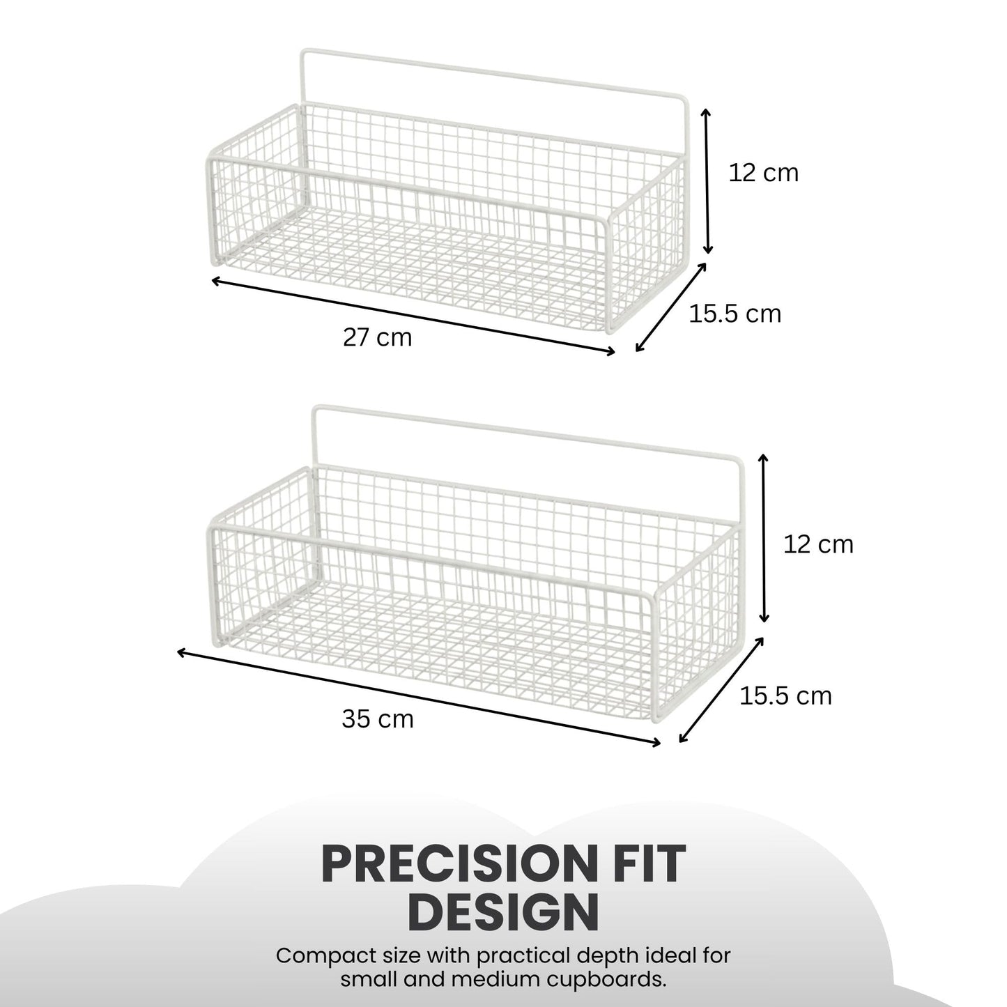 PWRco Wall Storage Basket Wire Hanging Organiser, (White, Large & Medium)