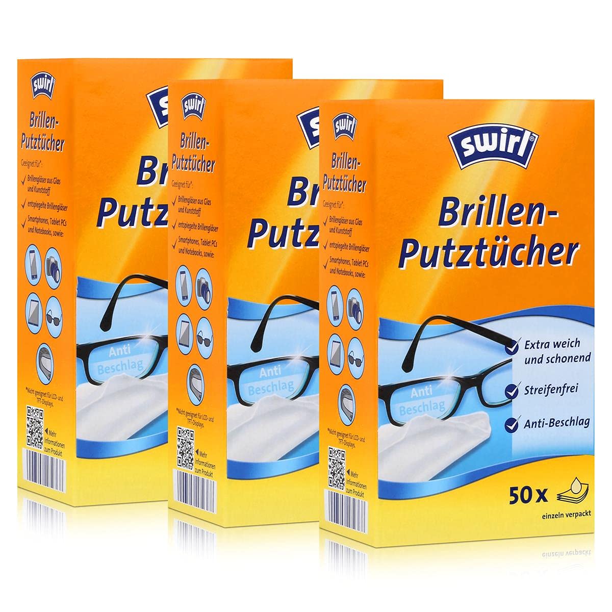 3 pcs swirl glasses cleaning wipes, pack of 50.Cloths.
