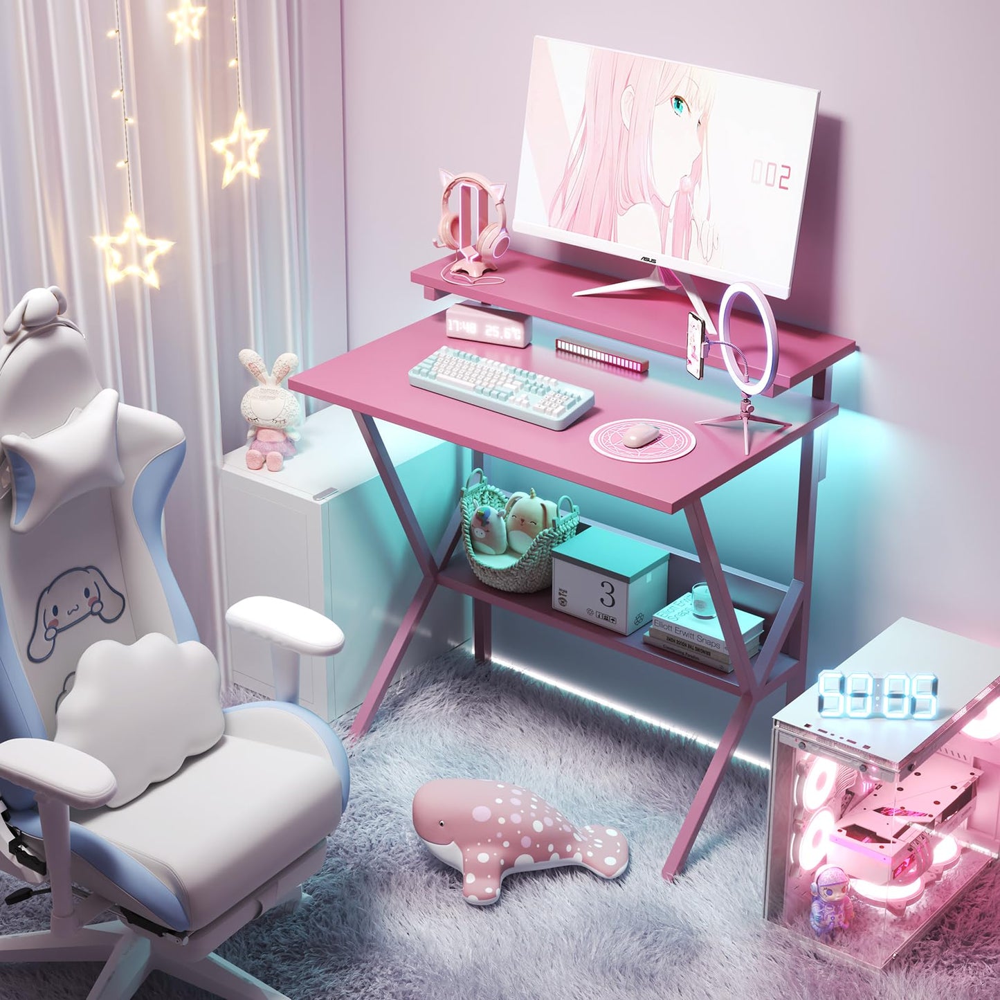 COTUBLR 70 x 48 cm Desk, Small Computer Desk for Small Spaces, Gaming Desk with Adjustable Monitor Stand, Modern Simple Style Compact Desk