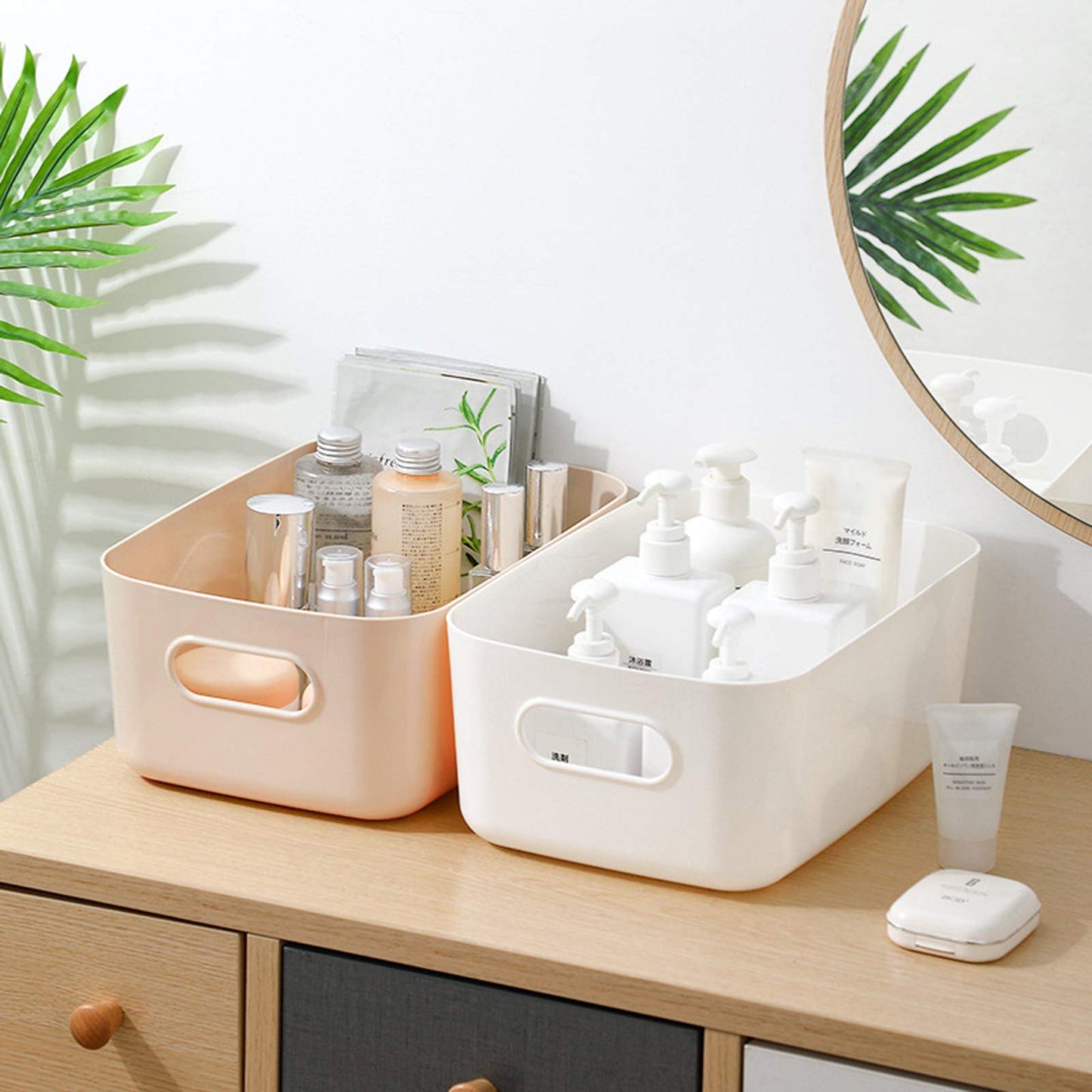 JMYDecor Storage Boxes,Rectangular Box, Set of 3 Plastic Studio Baskets Organiser For Kitchen, Home, Office Bathroom