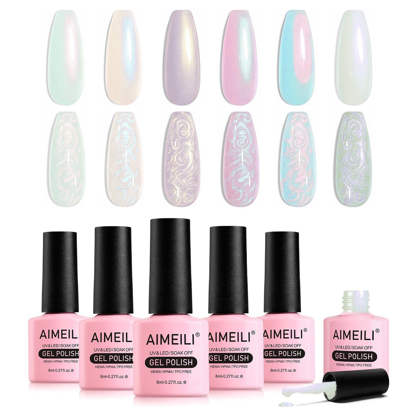 AIMEILI Gel Nail Polish Set Soak Off UV LED Gel Polish Multicolour/Mix Colour/Combo Colour Of 6pcs X 8ml - Gift Kit 42