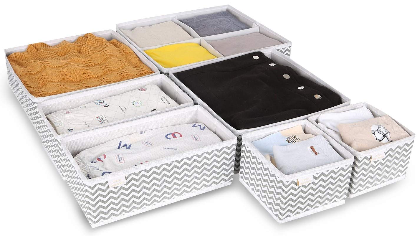 Unique Impression Set of 7 Drawer Organisers For Underwear, Socks, Clothes, Shirts, Bras, Ties, Scarves, Baby Clothes - Drawer Dividers For Wardrobes