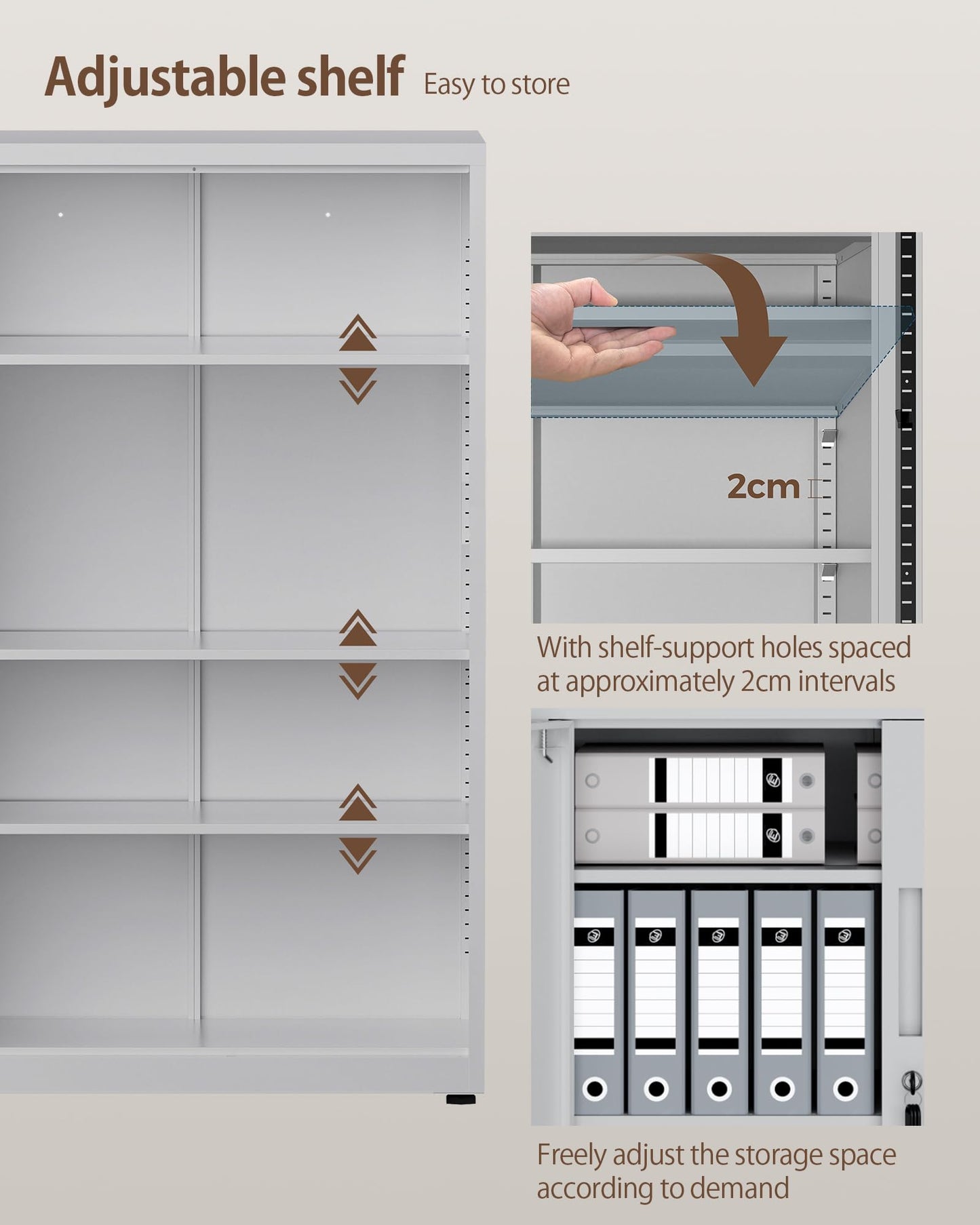 LAND·VOI Steel Storage Cabinet, 4-Tier Lockable Cabinet with Adjustable Shelves, Double-Door Cupboard Storage, For Home, Office Storage