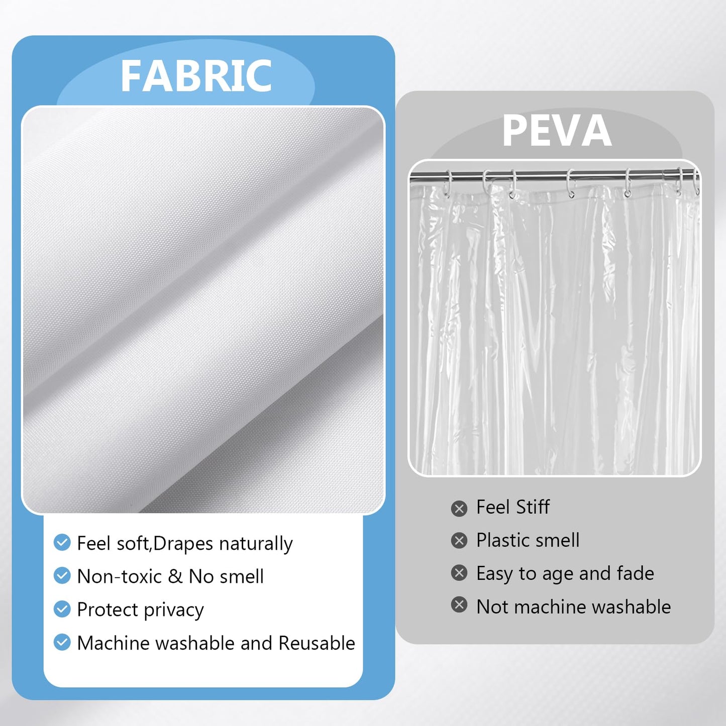 PILOTSHARK 120GSM Ultimate Waterproof Fabric Shower Curtain Liner-TPU Lamination Technology with 3 Magnets,Machine Washable,180x196.5 Inch Soft Cloth