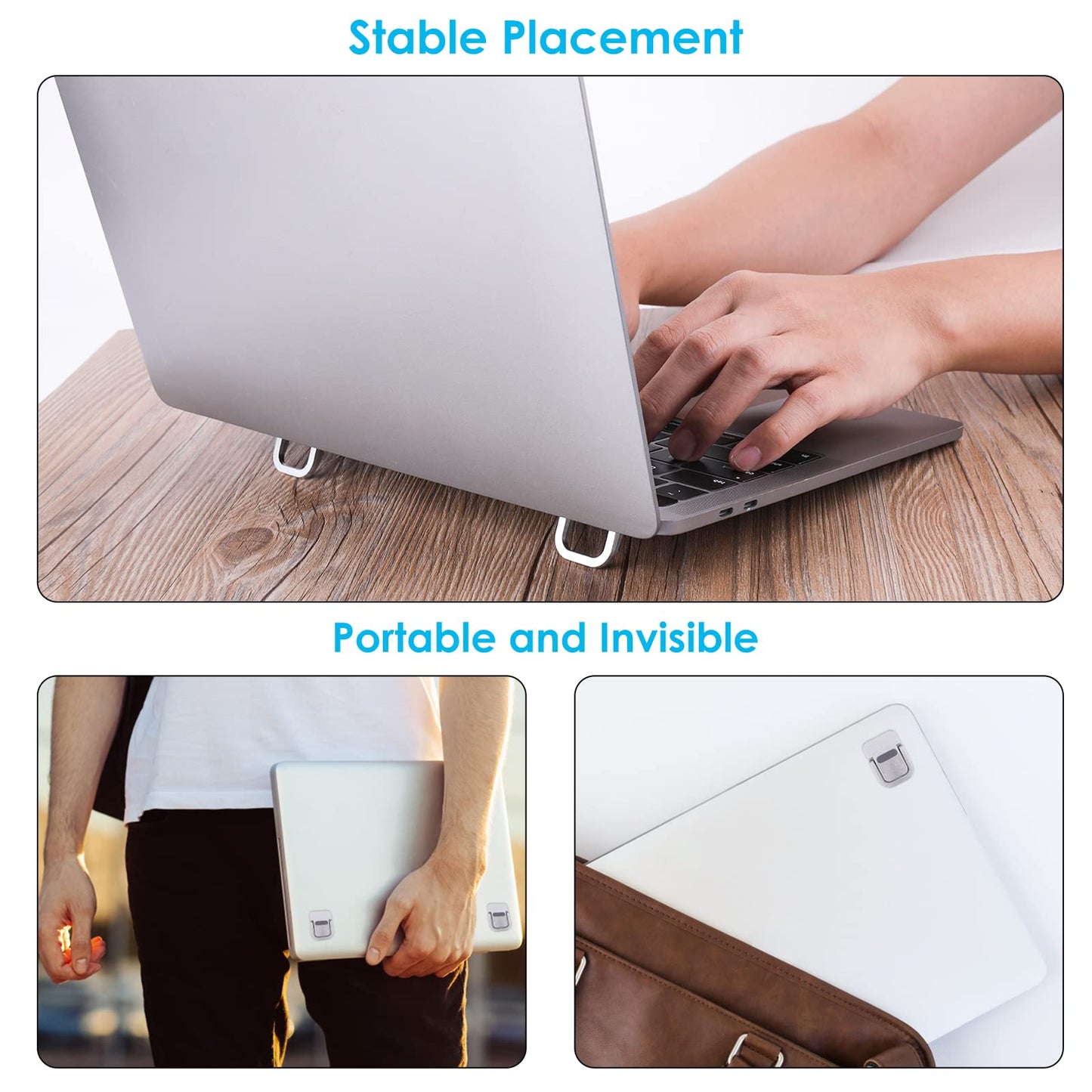 Bewudy 2PCS Portable Keyboard Riser, Self-Adhesive Mini Laptop Stand Invisible Computer Keyboard Stand for Desk