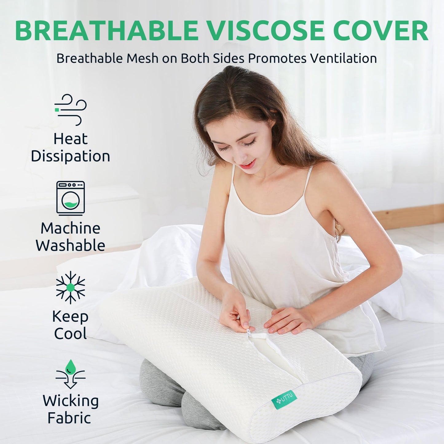 UTTU Cervical Pillow for Neck Strain Relief, Memory Foam Neck Pillow for Sleeping, Adjustable Orthopedic Sandwich Pillow, Contour Cooling for Side