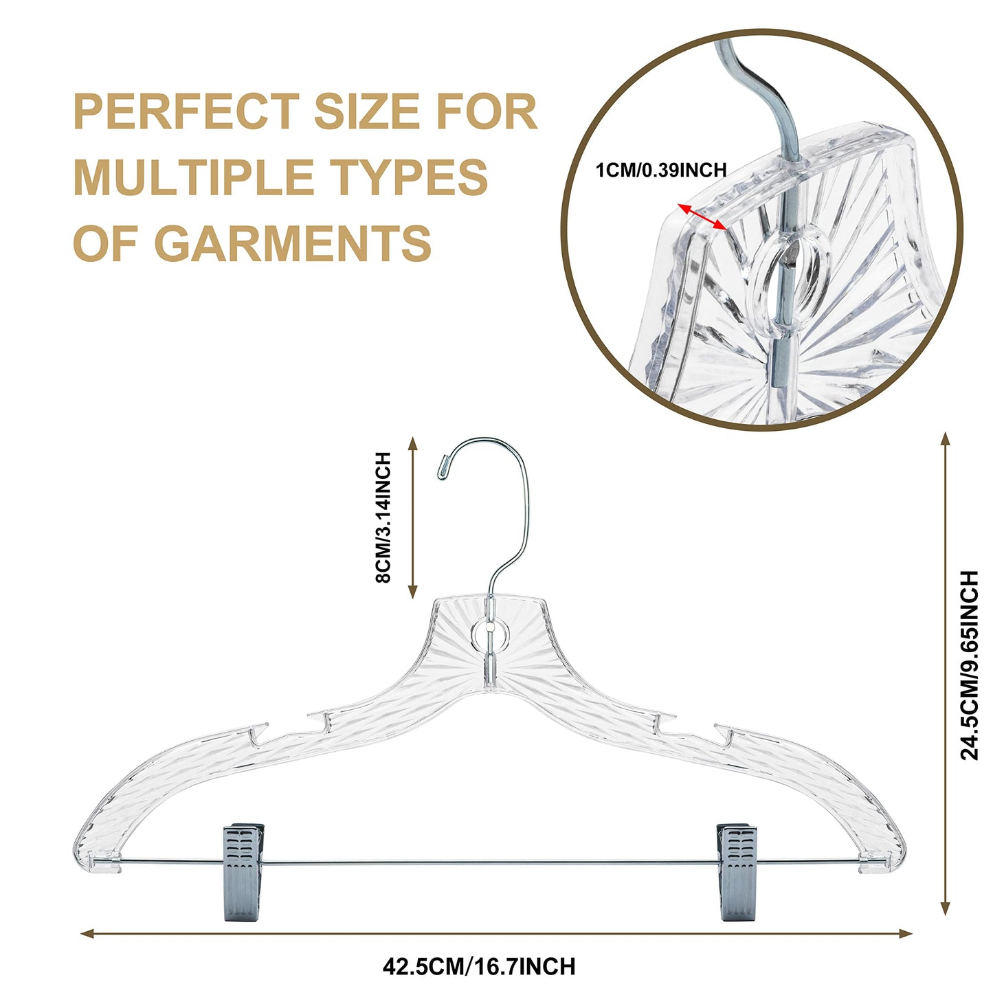 12 Quality Hangers Clear Crystal Plastic Skirt/pant Hangers 17" Crystal Hangers Heavy Duty - 12 Pack