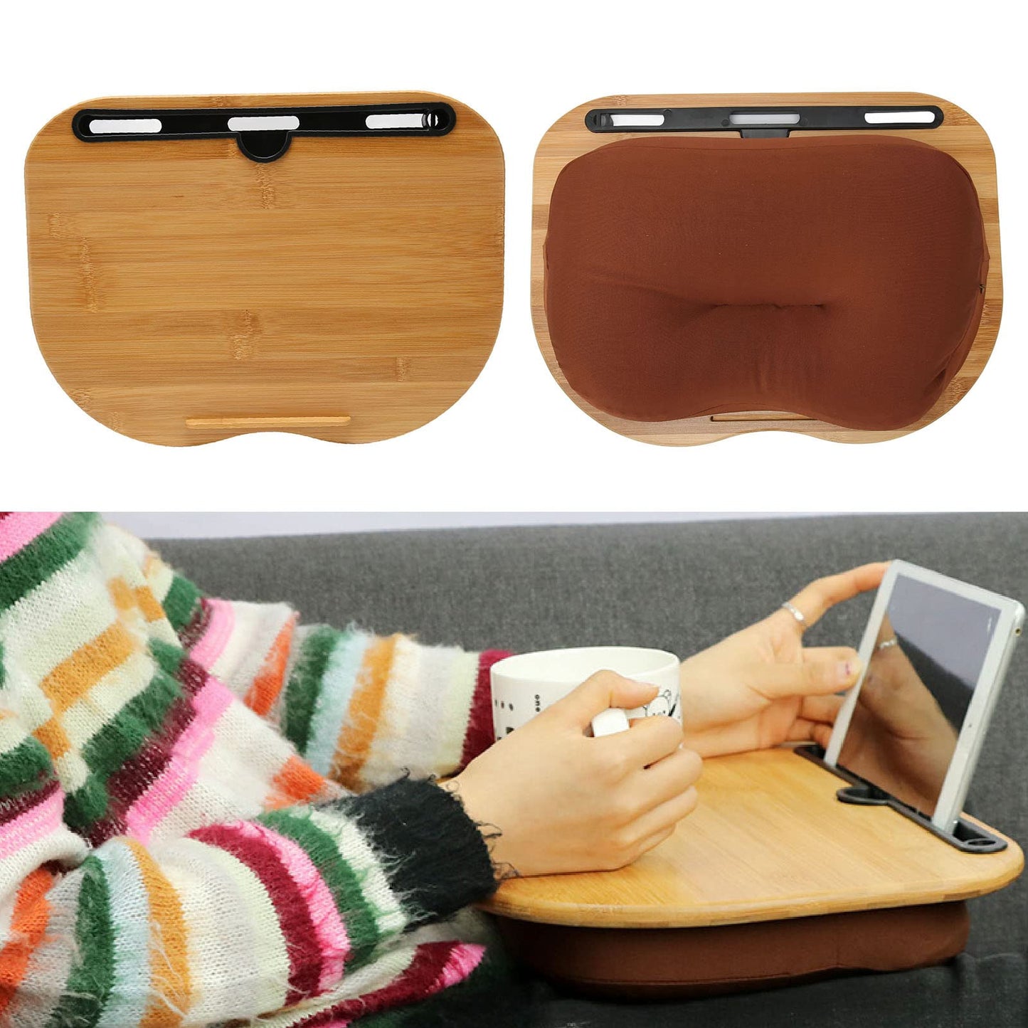 Wood Laptop Stand, 15.6 Inch Portable Lap Desk with Anti-Slip Strip