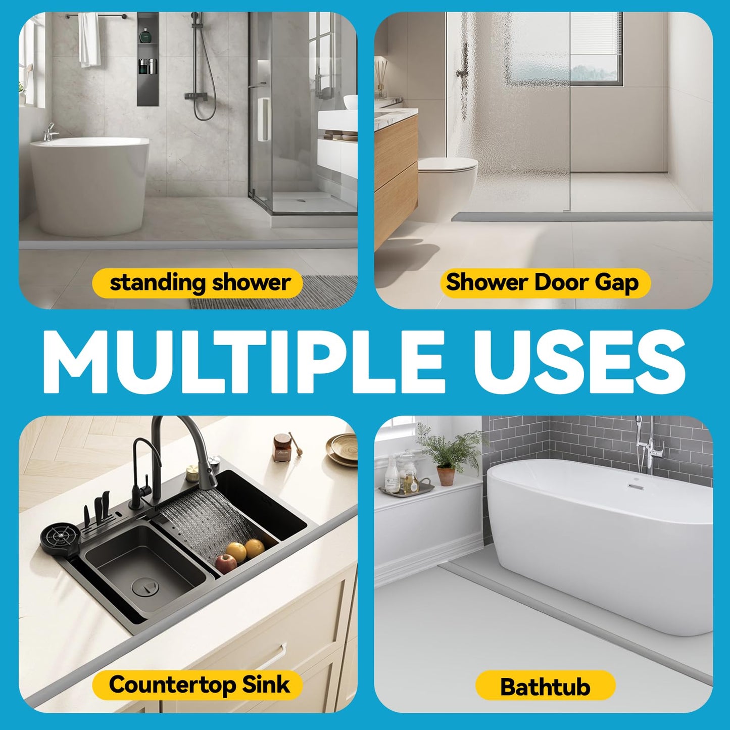 DLYYPLUS 1M Wet Room Floor Barrier, Self-Adhesive Collapsible Silicone Shower Threshold Water Dam