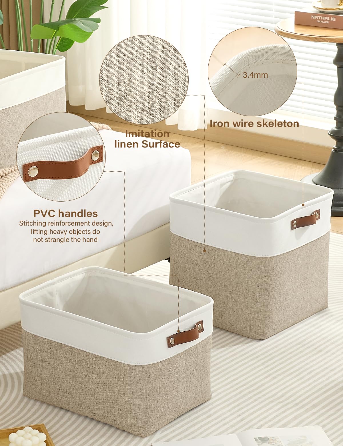 Bagnizer Foldable Storage Baskets for Shelves Closet 2PCS Fabric Small Organizer Box Bins with Handles Waterproof Canvas Box for Clothes, Pet Toys