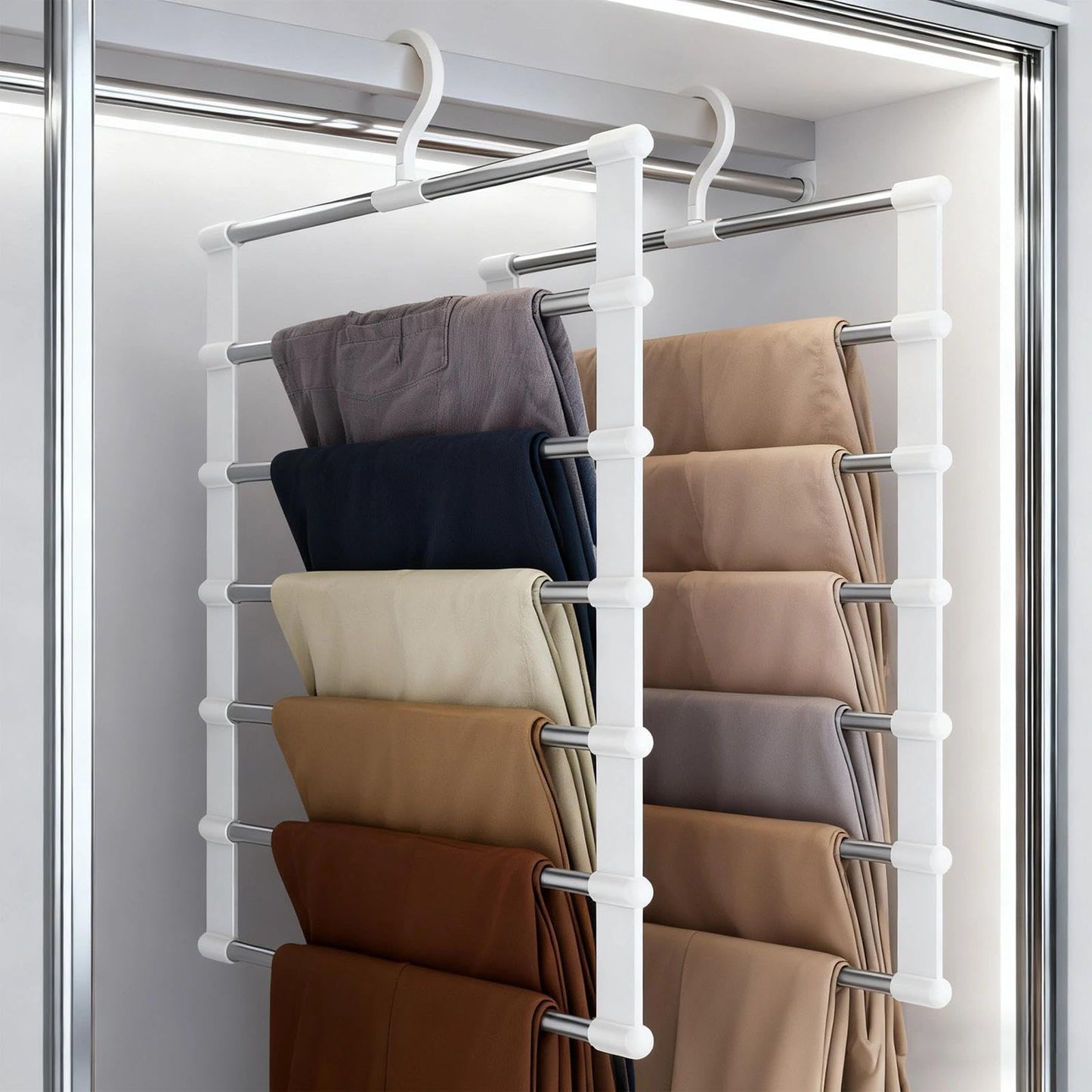 Trouser Hangers Space Saving for Wardrobe, 2 Pcs Smart Non-Slip Multifunctional Closet Organizer for Trousers Jeans Skirts Scarves Towels