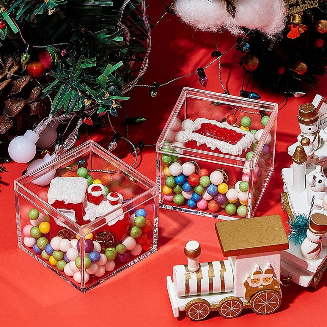AWAOVV 8 Pcs Transparent Acrylic Plastic Square Jewelry Box Mini Storage Box with Lid Mini Square Container 120Ml Clear Acrylic Plastic Square Cube