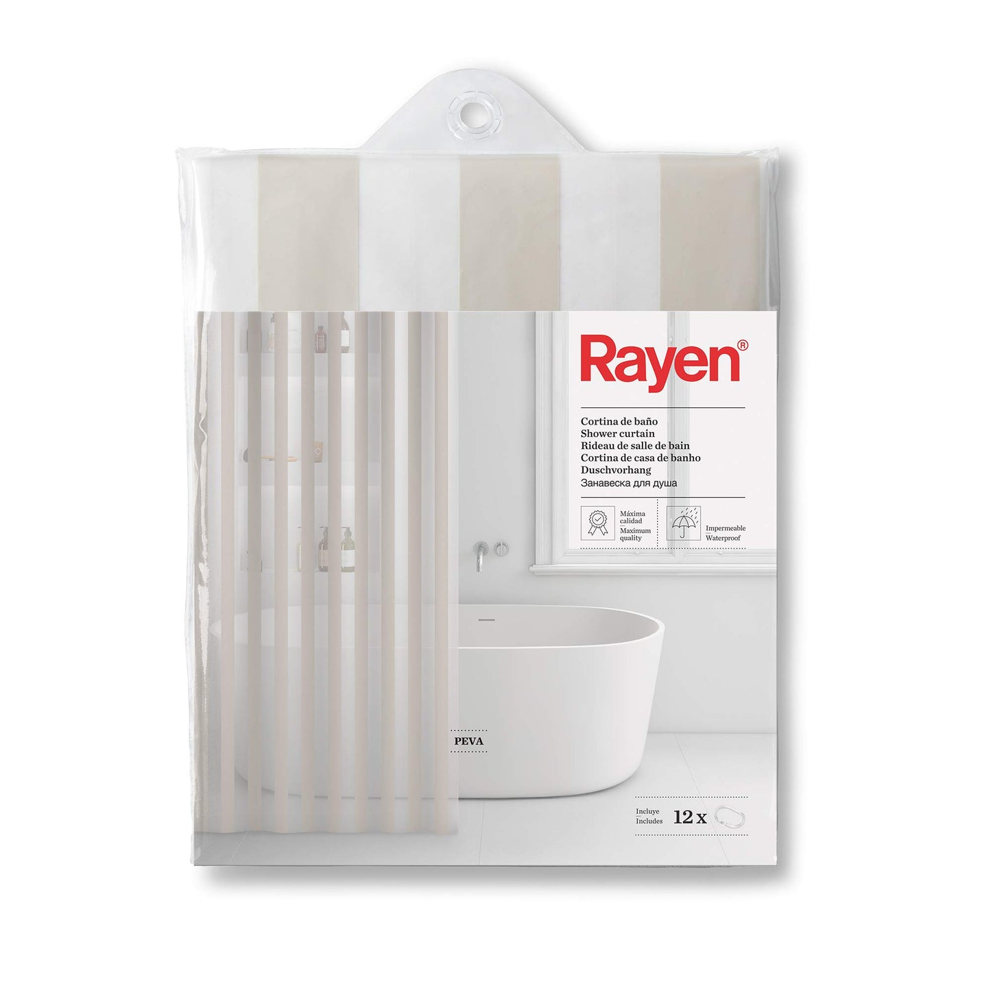 Rayen | Shower Curtain Waterproof | Includes 12 Hooks | PVA | 180 x 200 cm