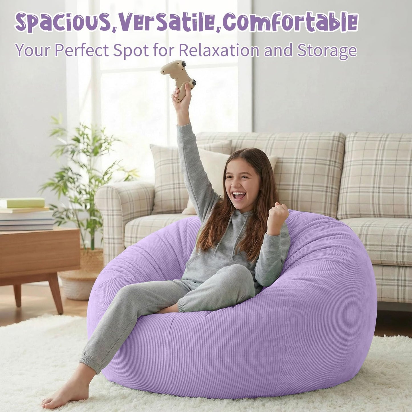 Nobildonna 3 ft Bean Bag Chair Cover (No Filler) for Adults and Kids 300L Extra Large Stuffed Animal Storage Bean Bag Washable Soft Premium Corduroy