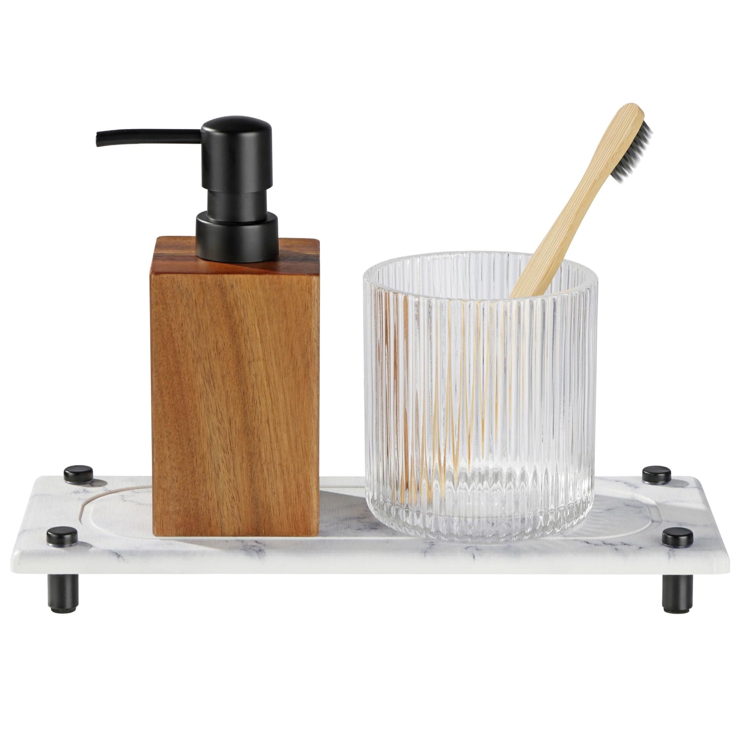Navaris Instant Dry Sink Organiser - Fast Drying Stone Sink Caddy - Bathroom or Kitchen Tray with Stainless Steel Feet - Hold Soaps & Bottles - White