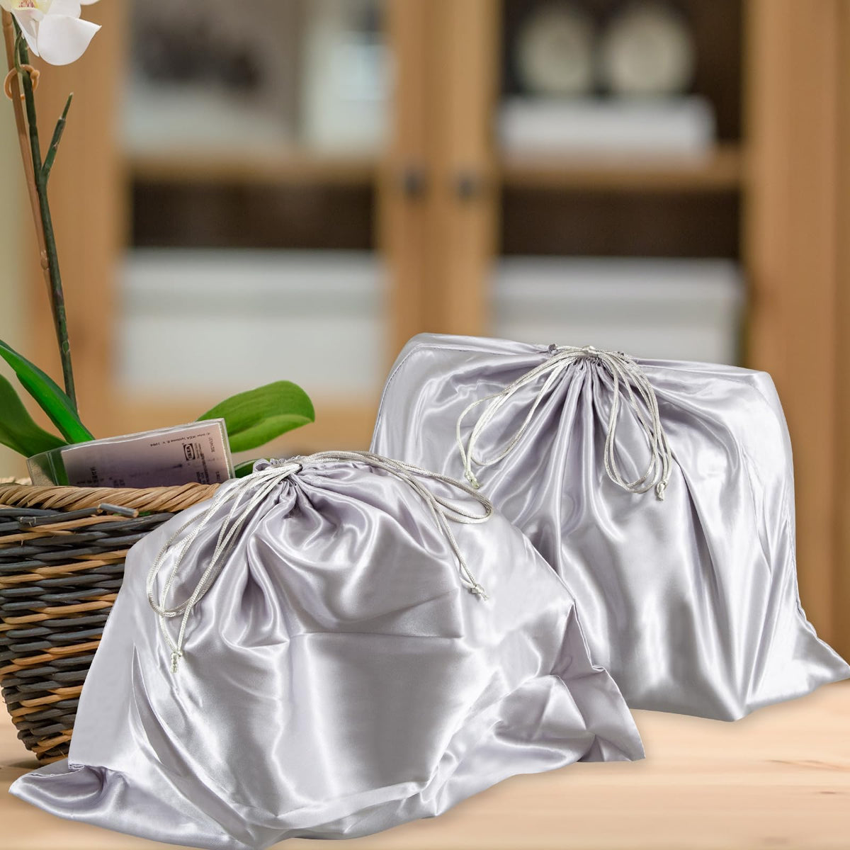 HBJSP Dust Bags for Handbags, Silk Dust Cover Storage Bags, 2PCS Silver