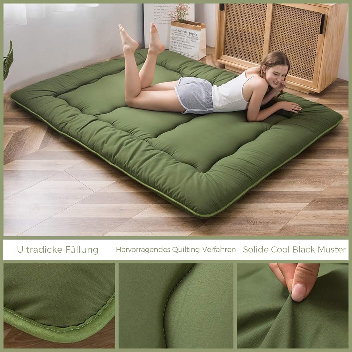 MAXYOYO Japanese Floor Mattress Futon Mattress, Thicken Tatami Mat Sleeping Pad Foldable Roll Up Mattress Dormitory Mattress Pad Floor Lounger Pillow