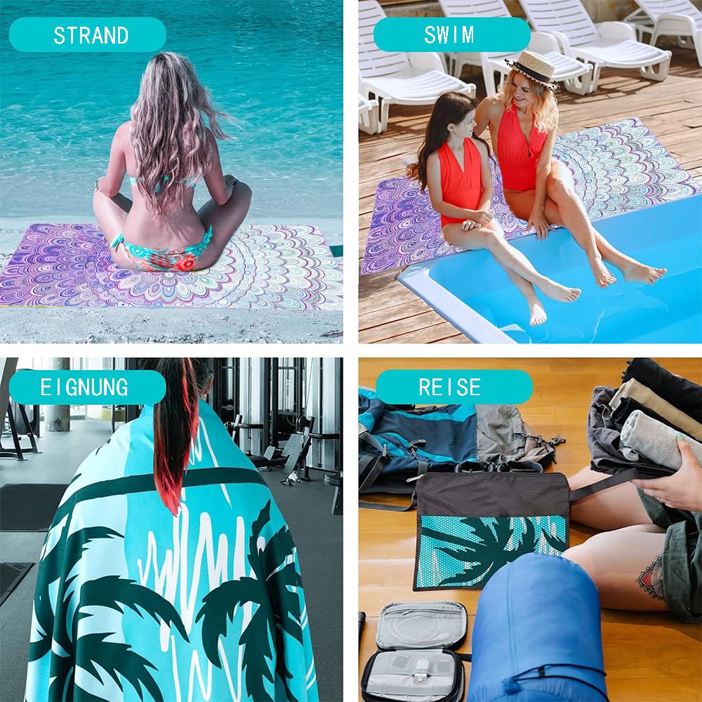 JAODFK Microfibre Beach Towel 71"X32" Quick Dry Lightweight Sand Free Extra Large Thin Purple Mandela Towels Travel Essentials For Adults Womens Swim