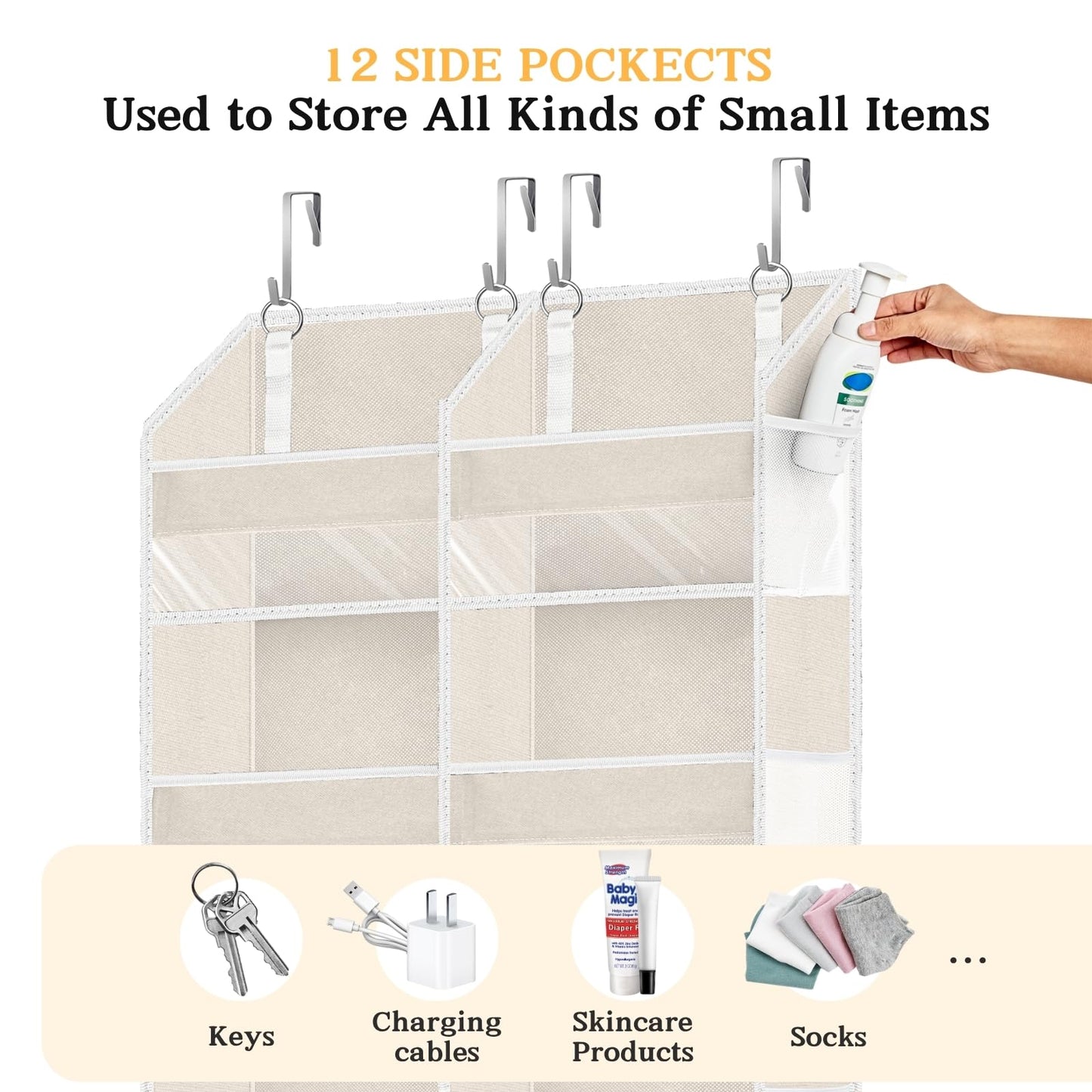 Ofiray-home Over the Door Organiser with 6 Tiers and 12 Compartments, Extra Large Hanging Door Storage with 4 Hooks, 36kg Weight Capacity