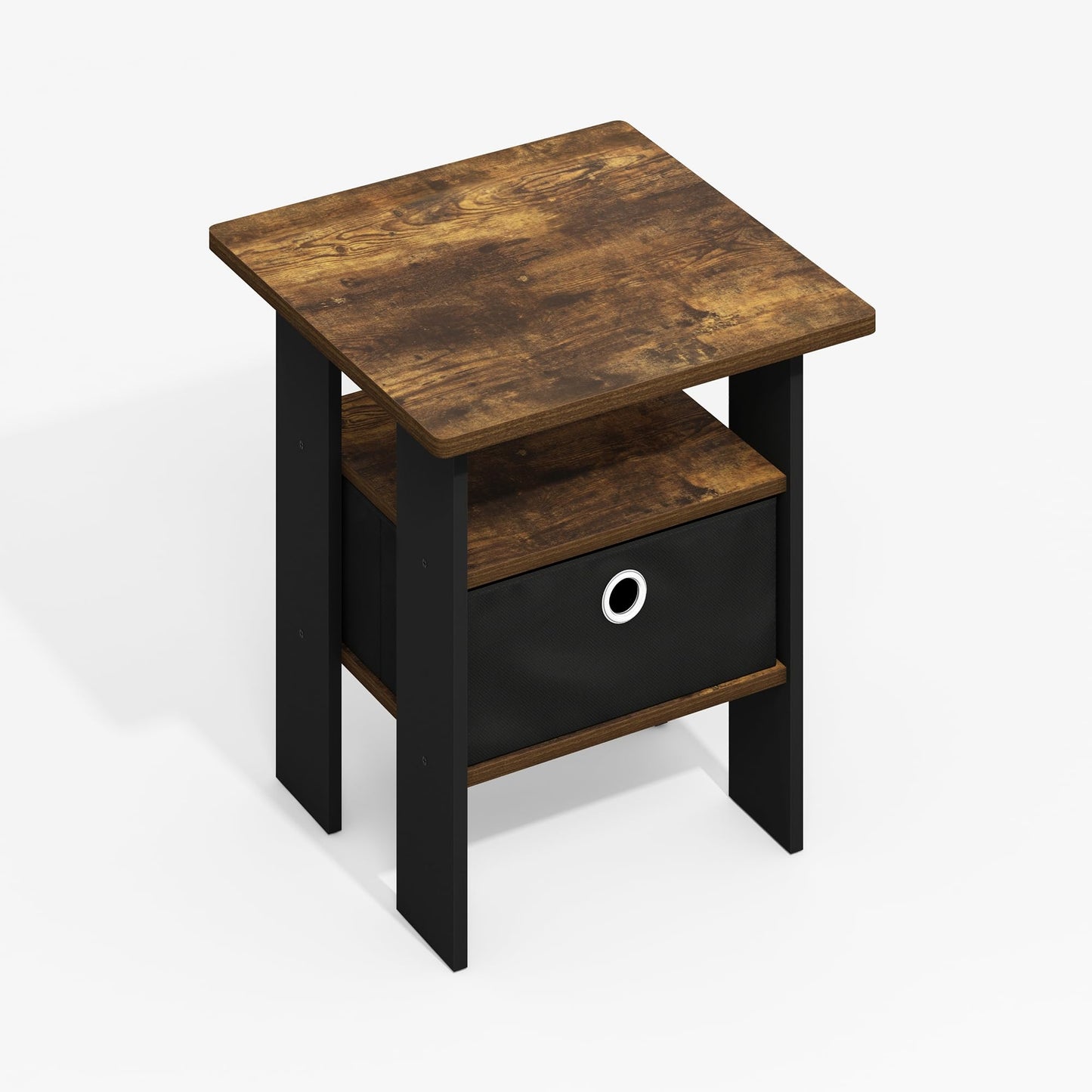 Furinno MODERN Square Top Side Table with Storage Bin, Amber Oak