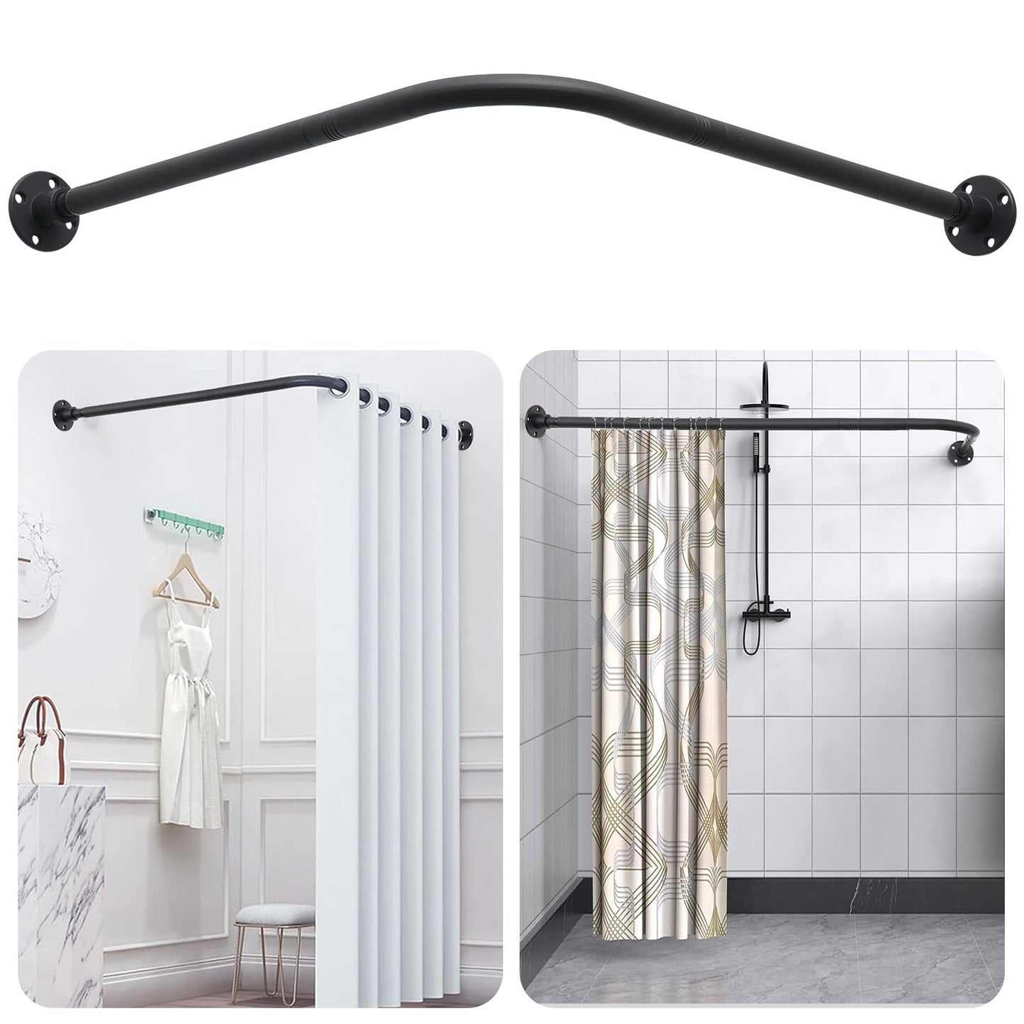 L Shaped Shower Curtain Rail,Extendable Curved Curtain Rail(23.6"-33.5"x23.6"-33.5"),Stainless Steel 90 Degree Shower Curtain Pole for