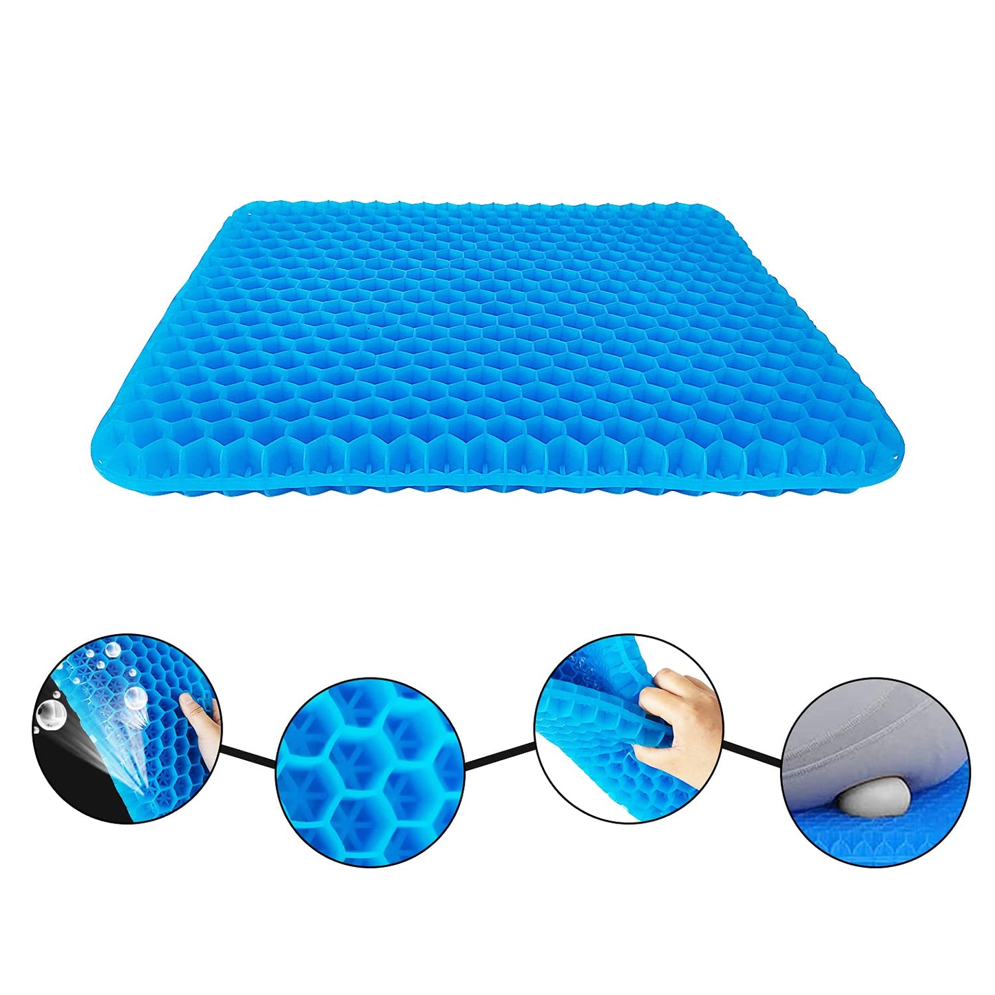 Spring.Rd 1.4"(4CM) Thick Gel Seat Cushion, Double Large Breathable Honeycomb Design Cool Gel Cushion with Washable Seat Cover for Office Chair Car