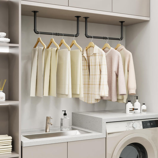 YheenLf 2-Pack Clothes Rail Wall Mounted, 100cm Industrial Style Garment Rack, Heavy Duty Wardrobe Pole, Multi-Purpose Clothing Hanging Rod for Closet