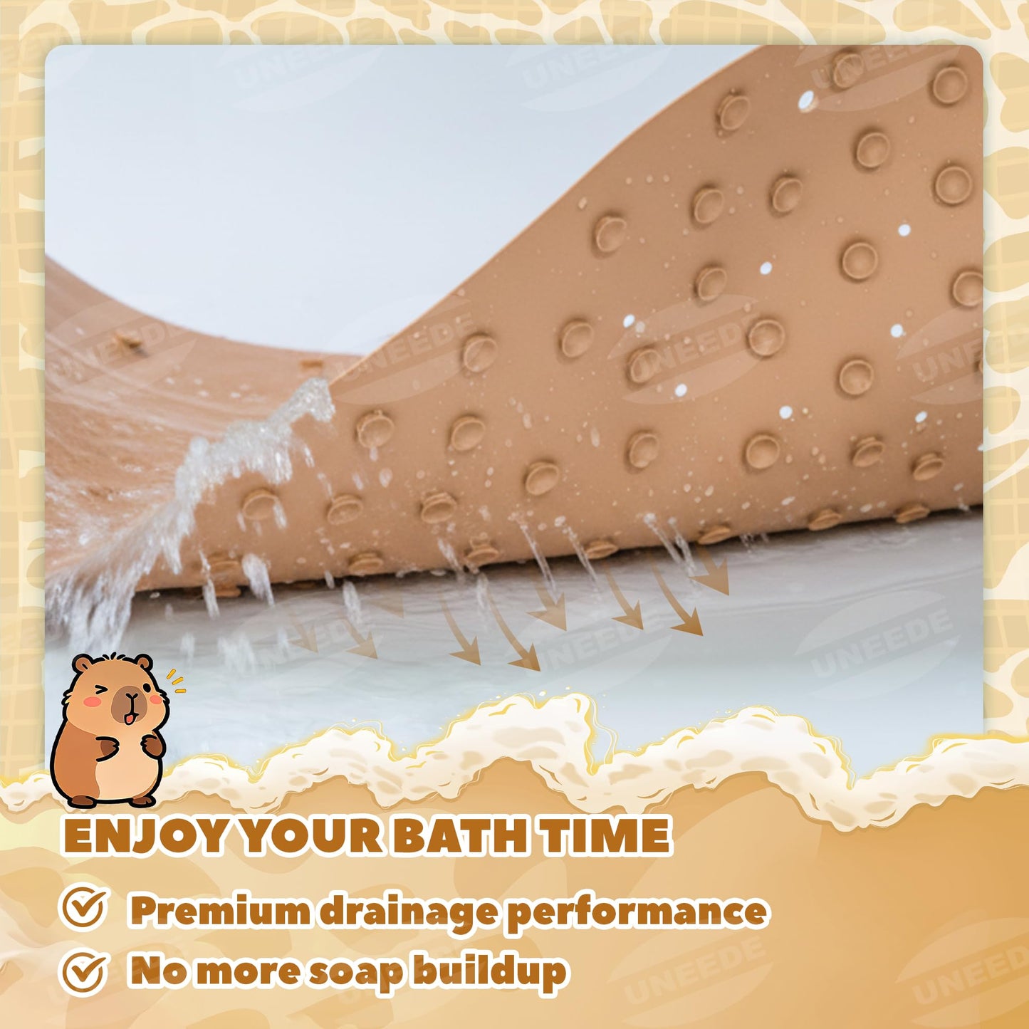 UNEEDE Non Slip Bath Mat Capybara-Shaped 76 x 45 cm Anti Mould
