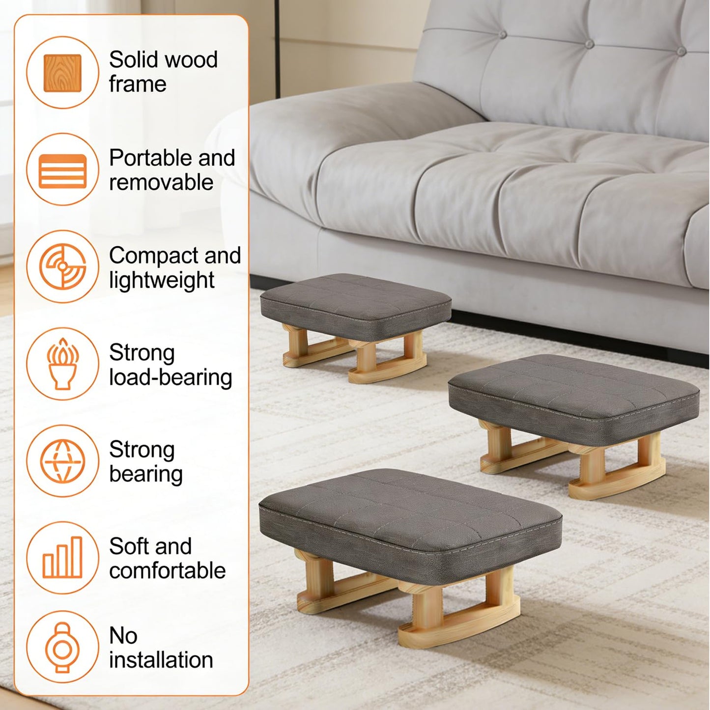 Xygobla Small Solid Wood Footstool with Padded Seat