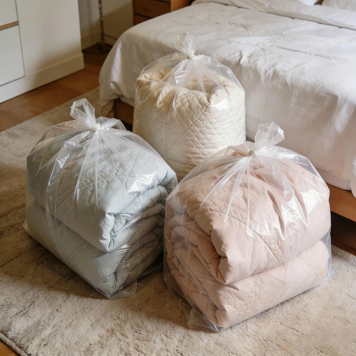QQdou Extra Large Clear Plastic Storage Bags, 6Pcs 100×150cm Heavy Duty BagLay-flat style, for Furniture Clothes Luggage Suitcase Quilts Chair Bike