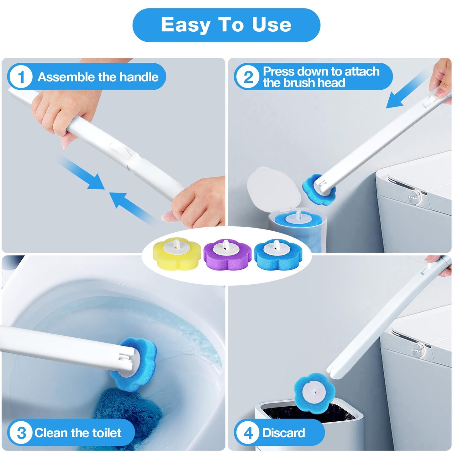 ANOMM Toilet Wand Kit 2 Pack with 48 Replacement Heads & 2 Extended Handles