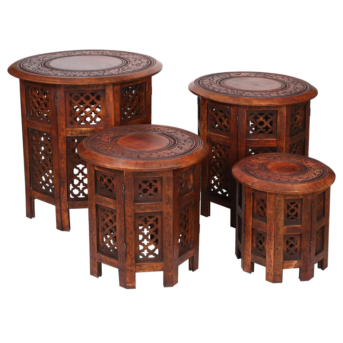 topfurnishing Beautiful Round Hand Carved Indian Shesham Wooden Coffee Table Side Mahogany,Small 12"x12"x12" 30.5cm
