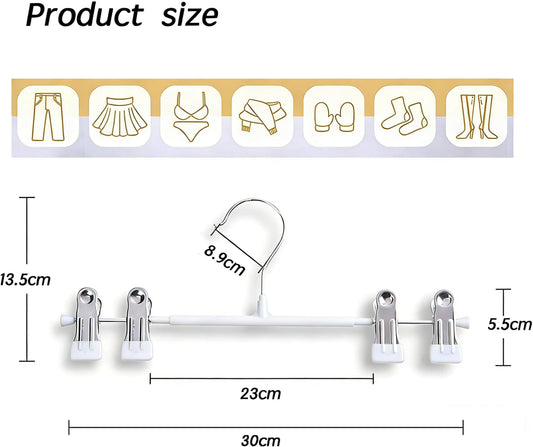 10 Pack Trouser Hanger, 30cm Pants Hangers Space Saving Skirt Hangers with Adjustable Clips,Heavy Duty Clothes Coat Garment Jeans Hangers