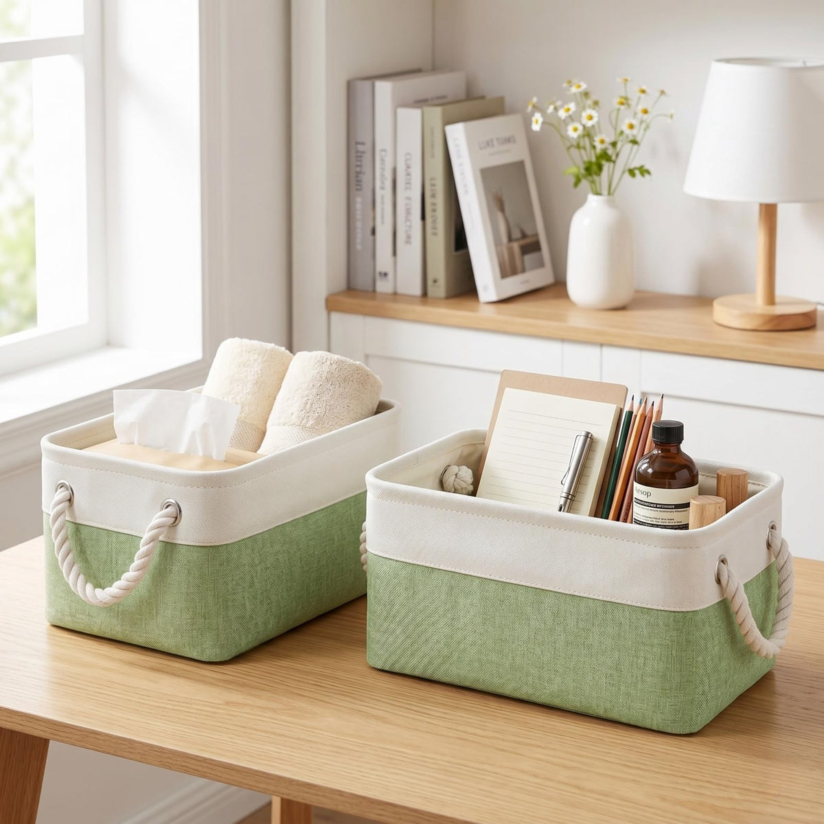 SOCOHOME Fabric Storage Box, Small Storage Basket with Handles for Shelves Toy, Wear-Resistant and ReinforcedS, 1 Pack