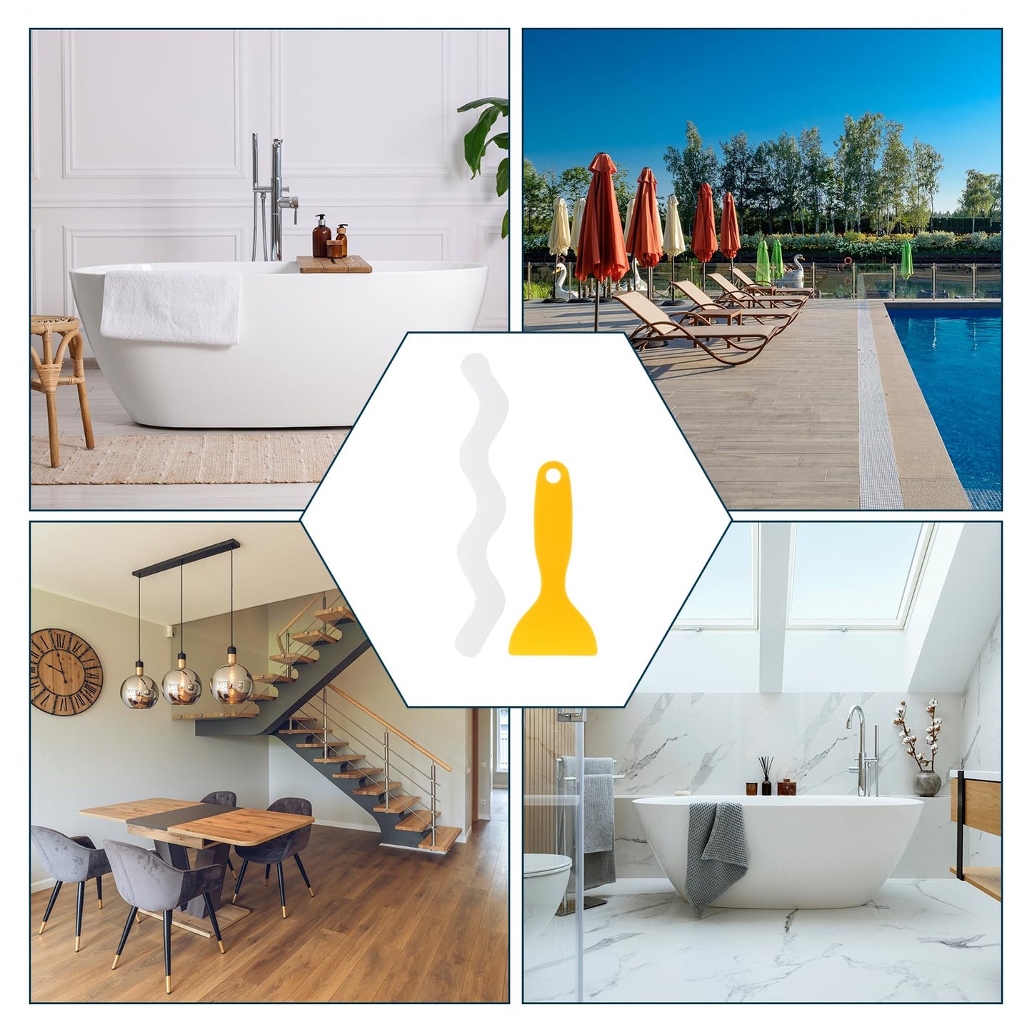 sourcing map 24pcs Non-Slip Bathtub Stickers, Anti Slip Shower Stickers Safety Shower Treads Adhesive Appliques with Scraper for Bath Tub Shower