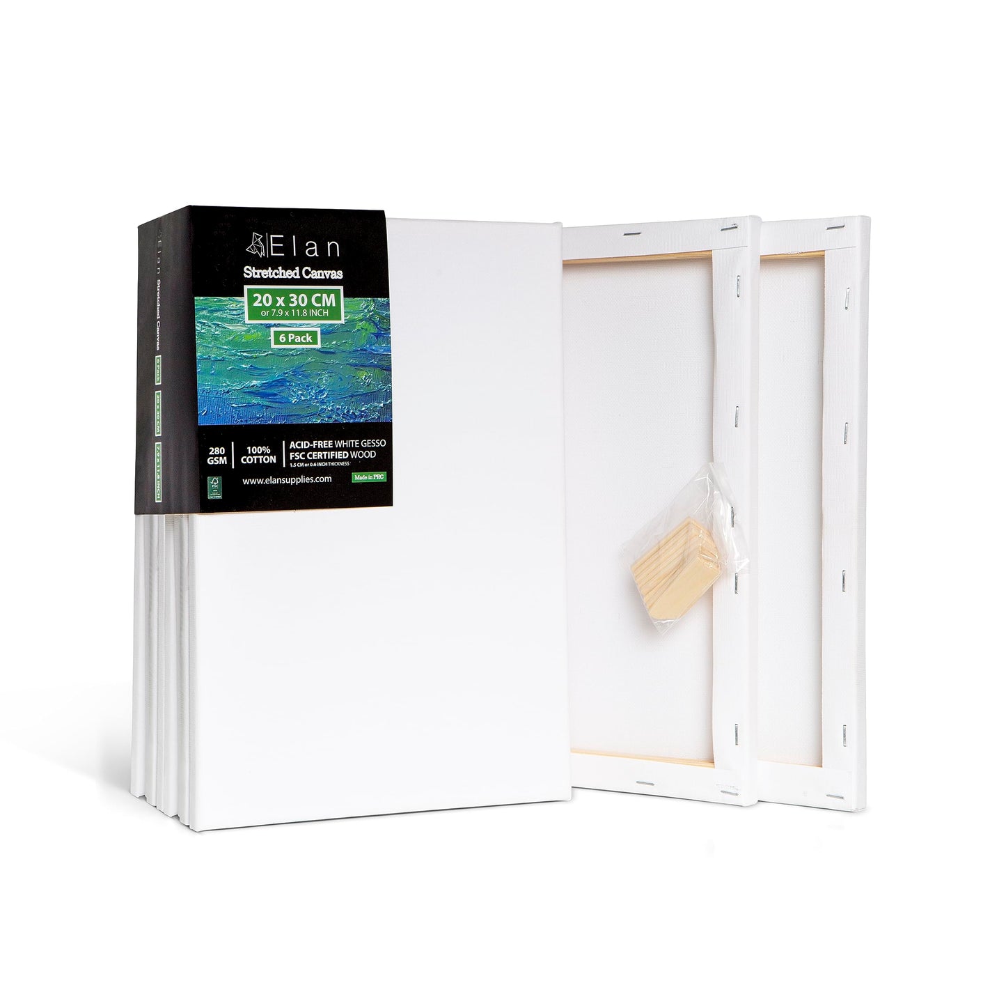Elan Stretched Canvases 20x30 CM, 6-Pack Art Canvases for Painting 280 GSM, Triple Primed Stretched Canvas for Painting, Small Canvas 20x30 CM