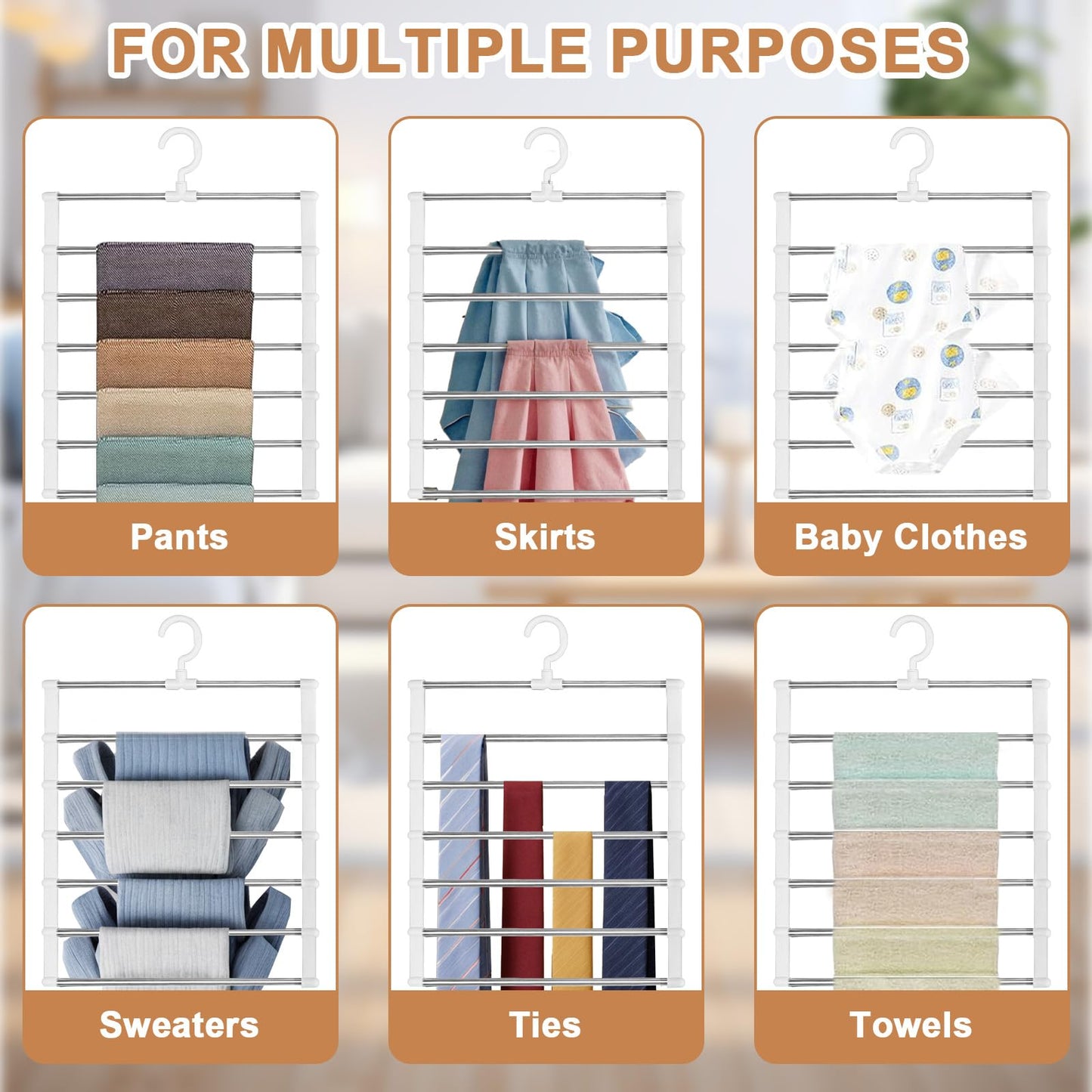 FitRepa 6 Pack Trouser Hangers Space Saving Multi-Layer Pants Hanger, Coat Hangers for Trousers Space Saving Hangers for Pants Jeans Scarf Towels