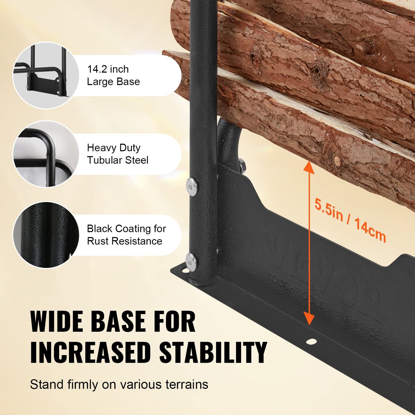 VEVOR 8.5FT Outdoor Firewood Rack with Cover, 102x14.2x46.1 in, Heavy Duty Firewood Holder & 600D Oxford Waterproof Cover for Fireplace, Patio,