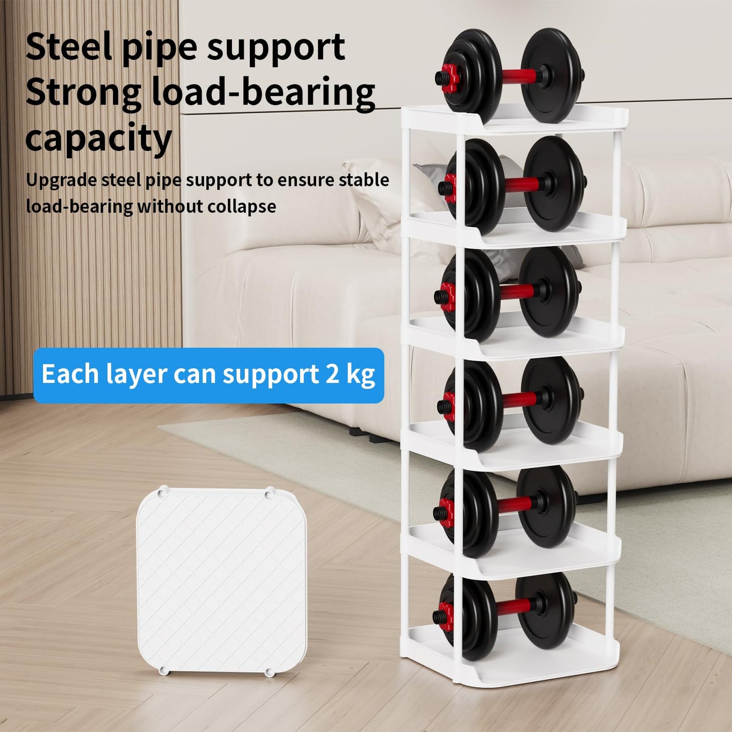 Altdnmaf 6 tier Narrow Shoe Storage Rack, Compact Single Shoerack Stand for Slim Space, Stackable Tall Thin Show Tower, Solid Plastic Shelves