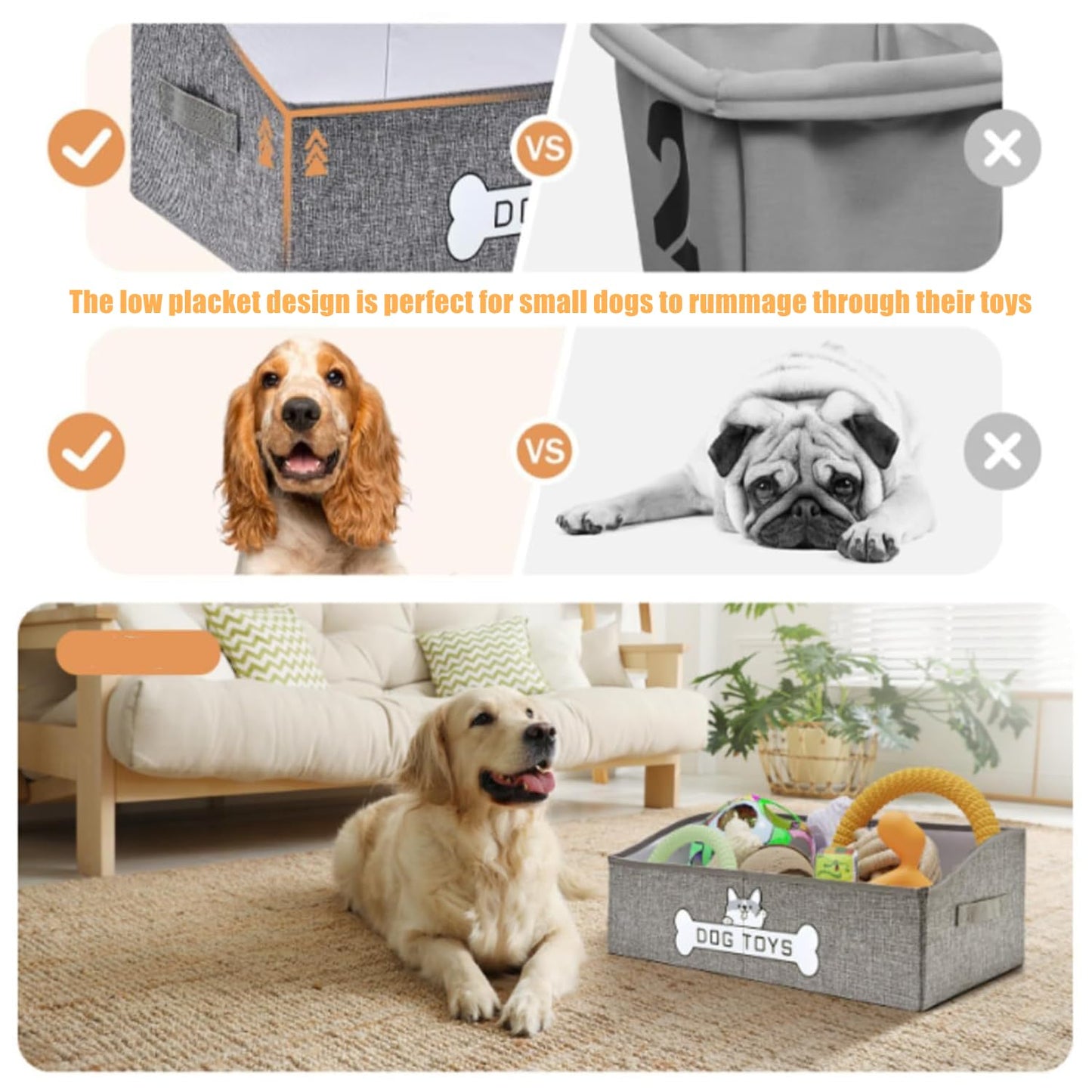 bangminda Large Foldable Storage Basket for Dog Toys 50 x 28 cm Dog Toy Box Pet Toy Box Foldable Storage Boxes Storage Box for Pet Supplies for Dogs