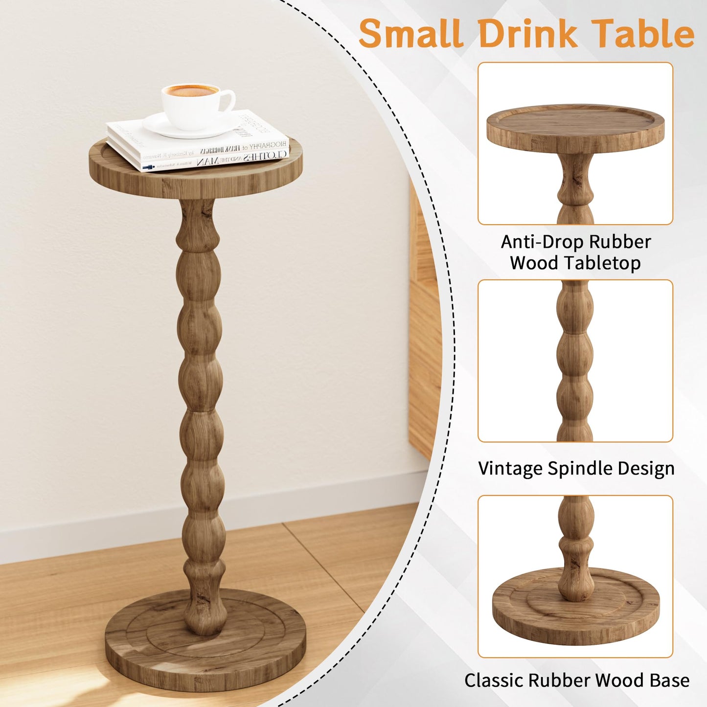 Wooden Round Side Table, Round Bar Table,Small End Table-Dunkle Holzfarbe